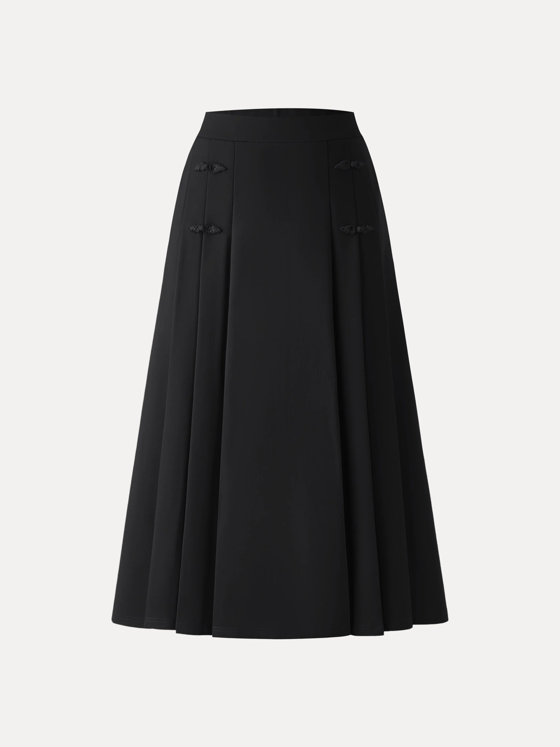 Pleated Frog Button Decor Midi A-line Skirt Limited Edition - Image 15