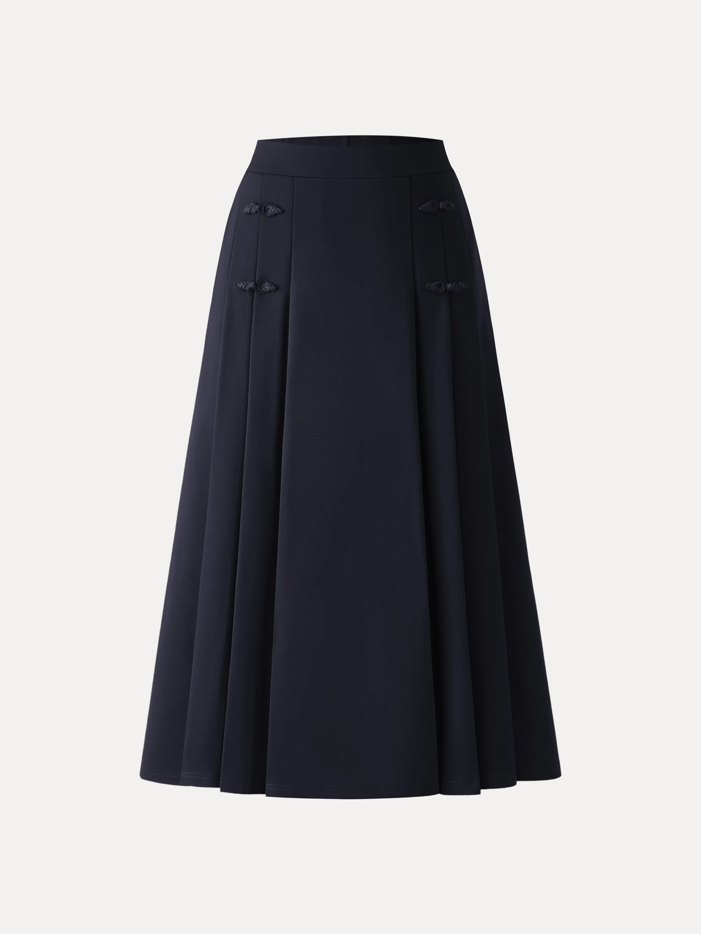 Pleated Frog Button Decor Midi A-line Skirt Limited Edition - Image 16