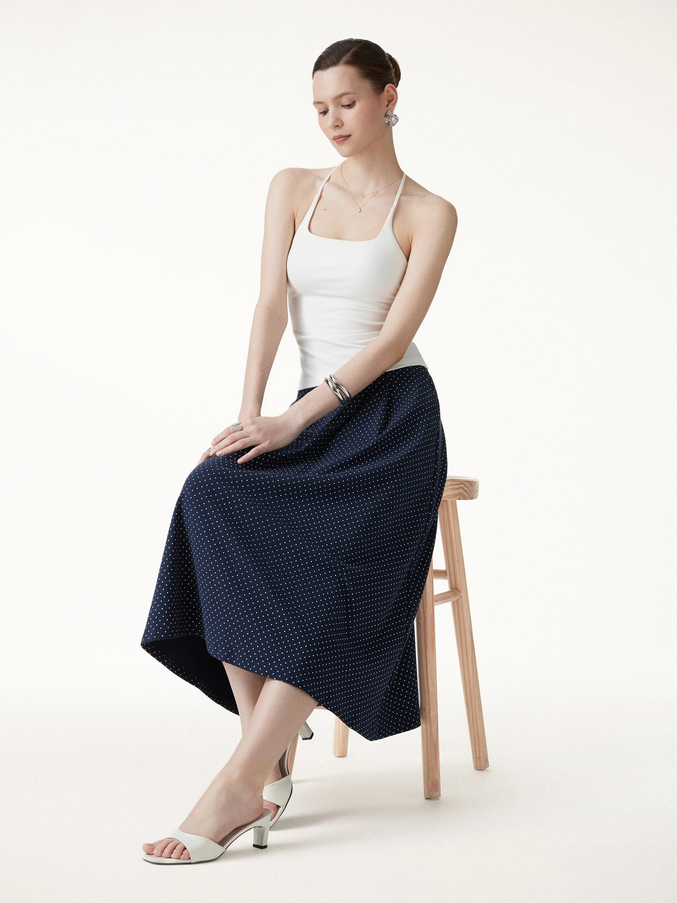 Polka Dots Flared Midi Skirt with Pockets - Image 6