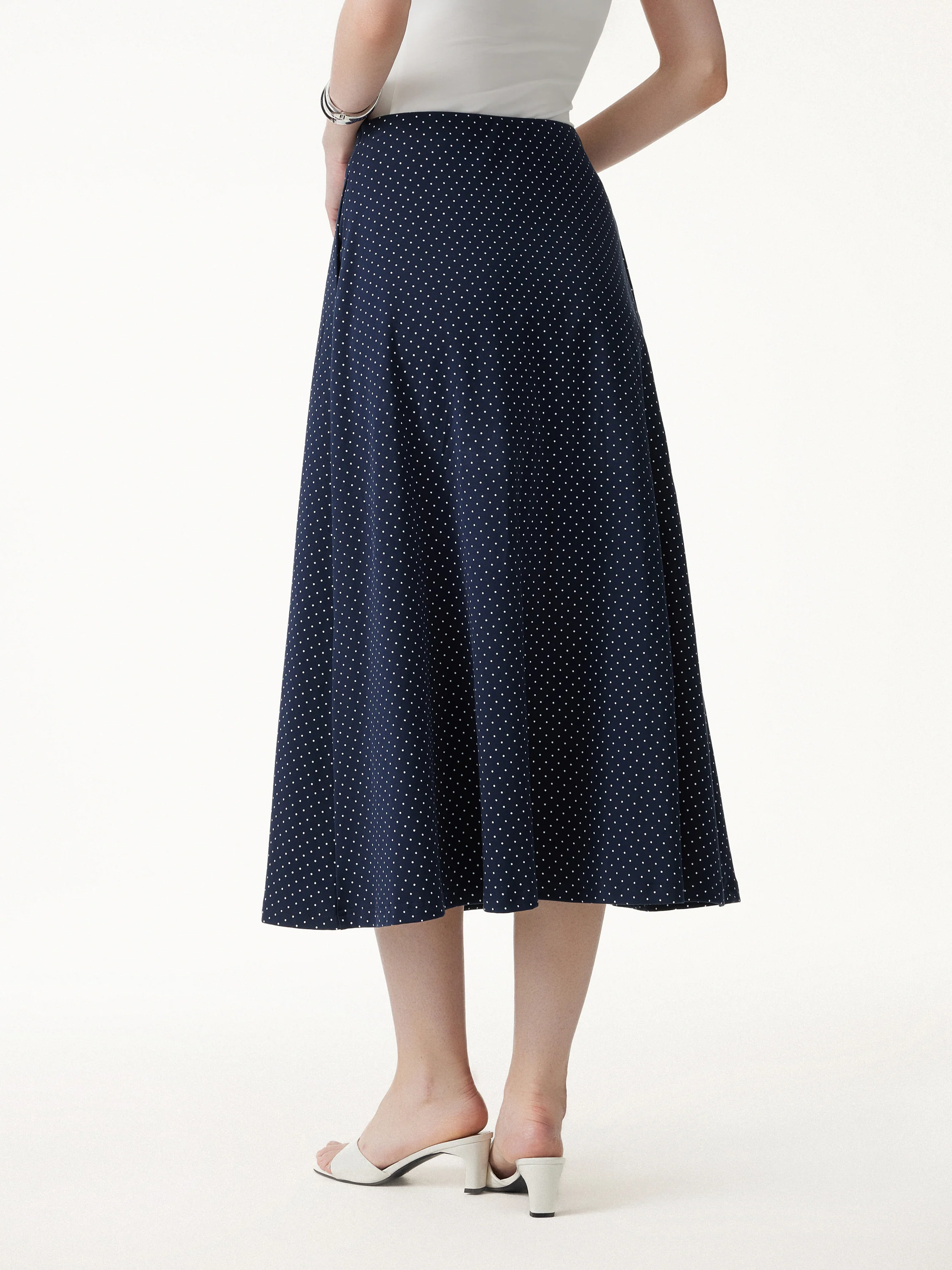 Polka Dots Flared Midi Skirt with Pockets - Image 8