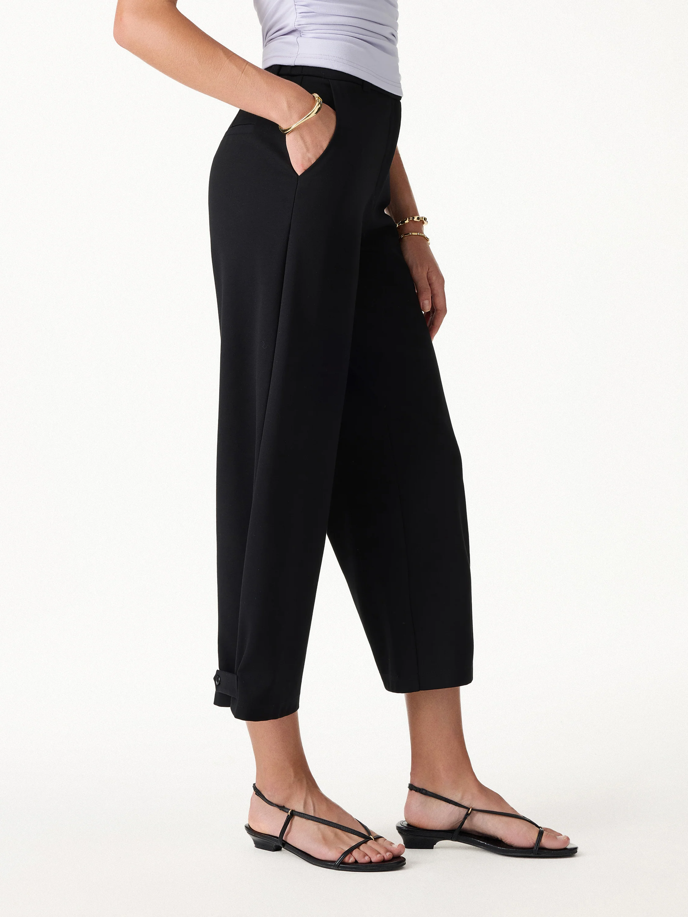 Ponte High-Rise Cropped Wide-Leg Pants with Pockets