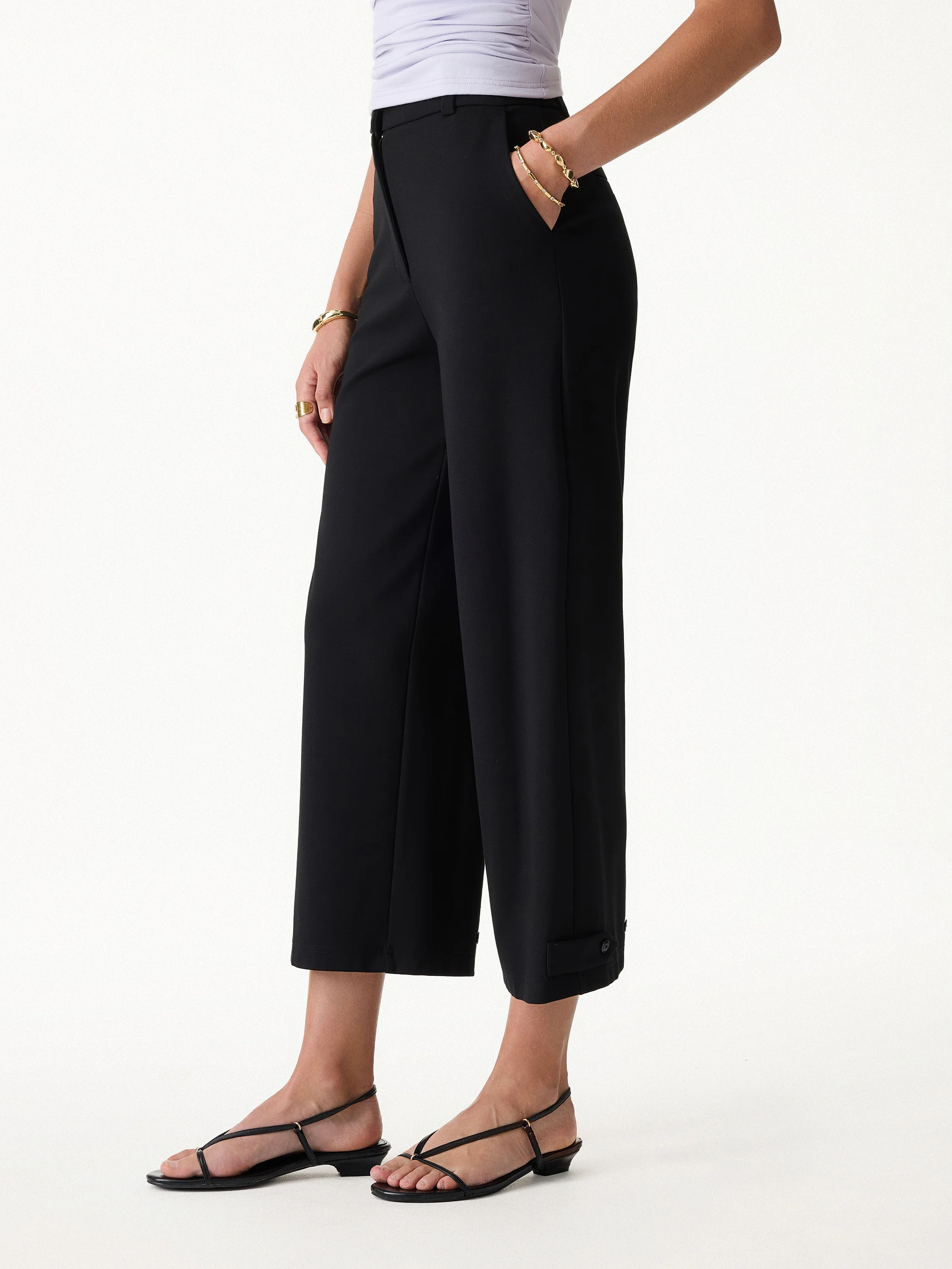 Ponte High-Rise Cropped Wide-Leg Pants with Pockets - Image 8