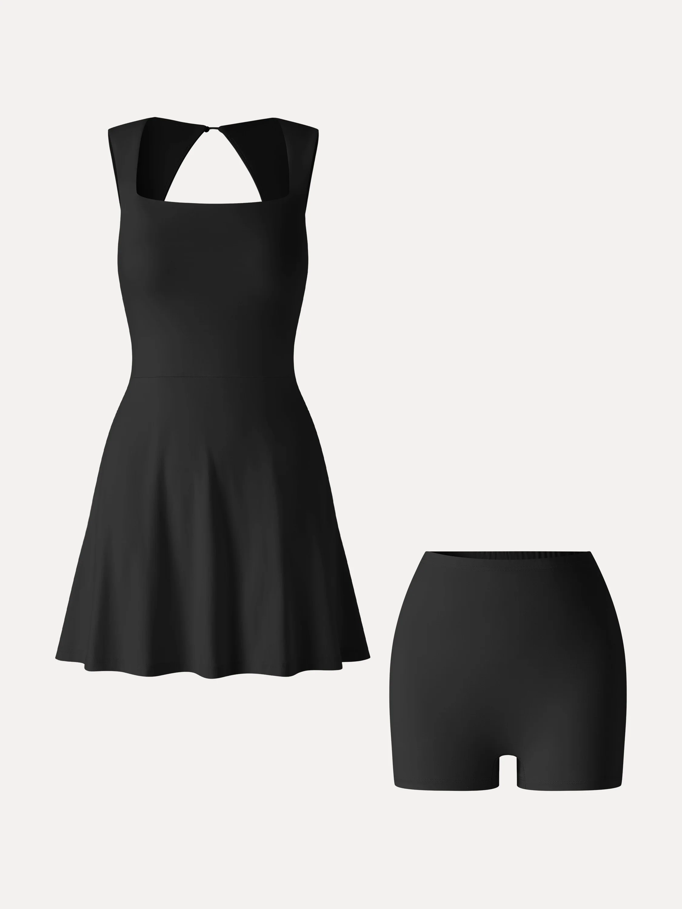 Quick-Dry Square Neck Back Cutout Court Bra Dress with Pockets - Image 12