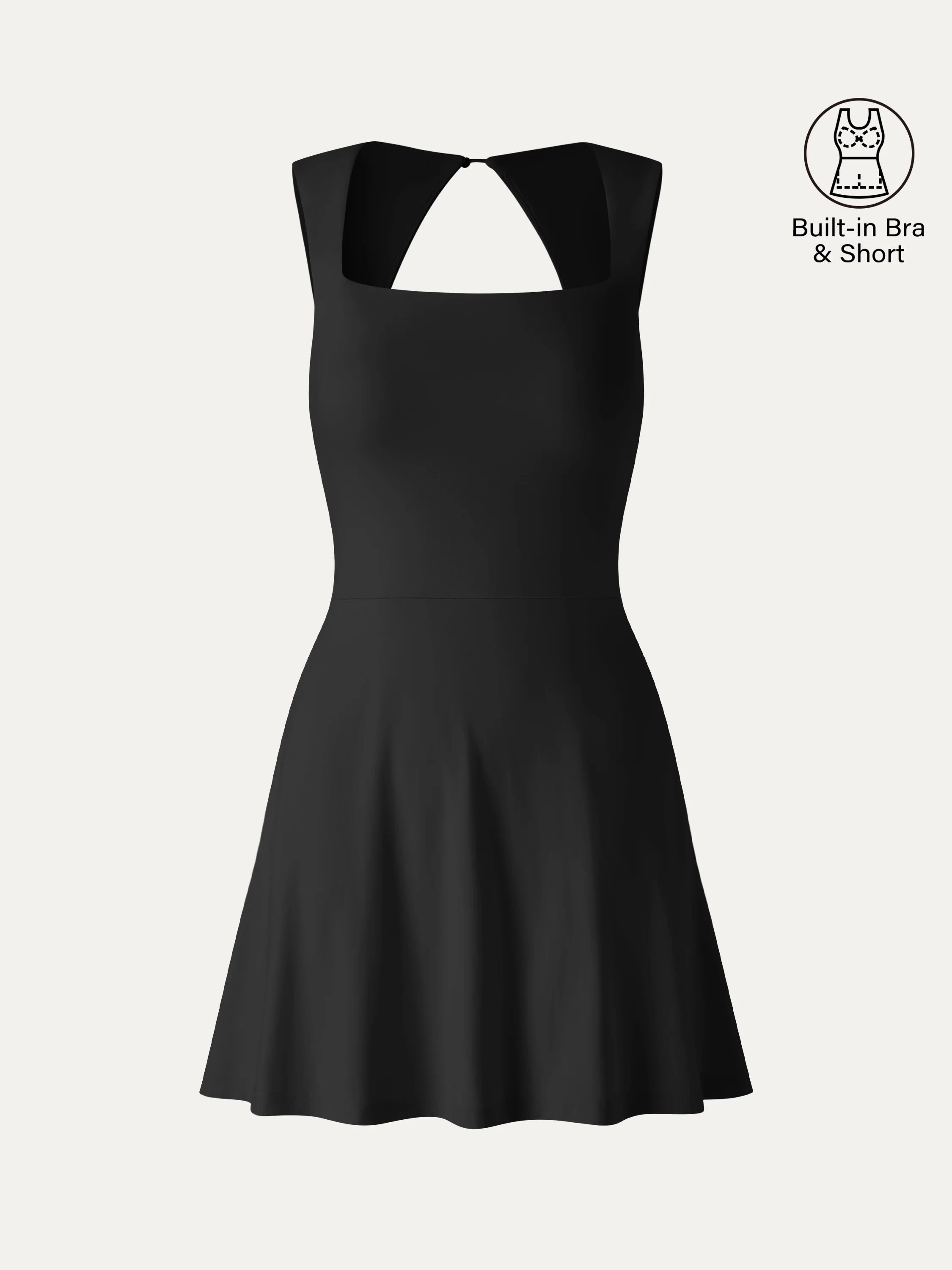 Quick-Dry Square Neck Back Cutout Court Bra Dress with Pockets - Image 13