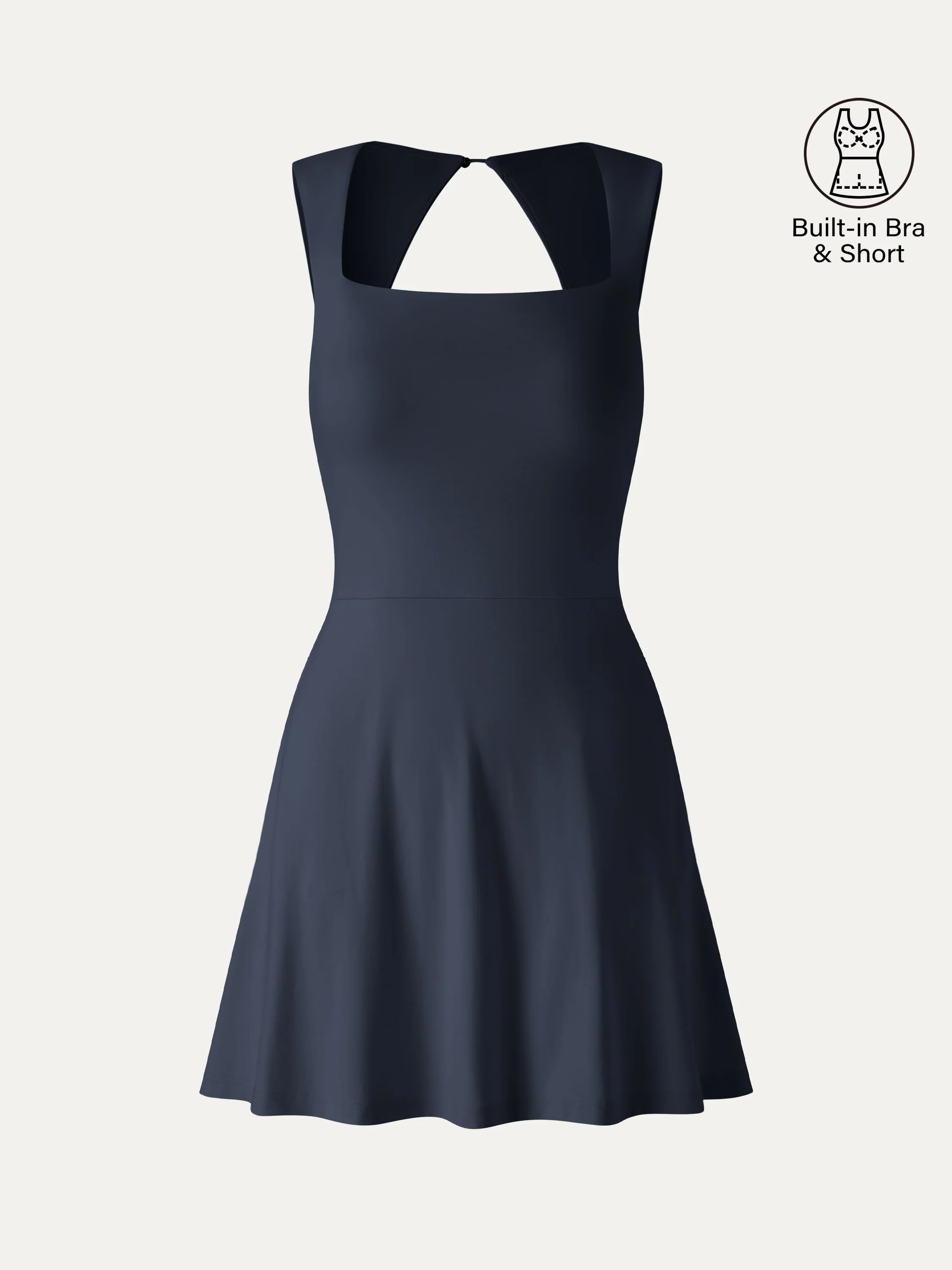 Quick-Dry Square Neck Back Cutout Court Bra Dress with Pockets - Image 14