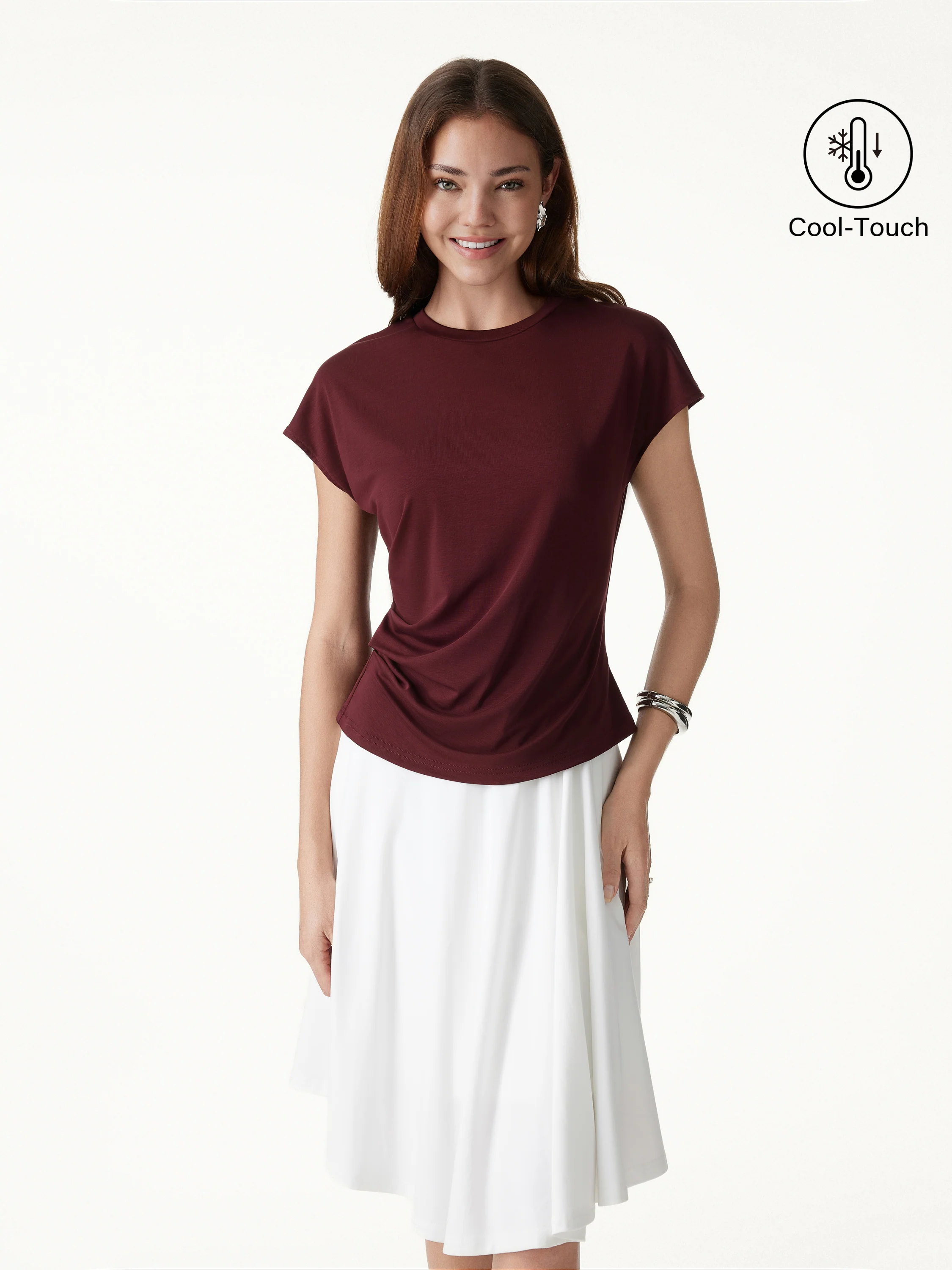 Relaxed Round Neck Tucked Cap Sleeve Tee