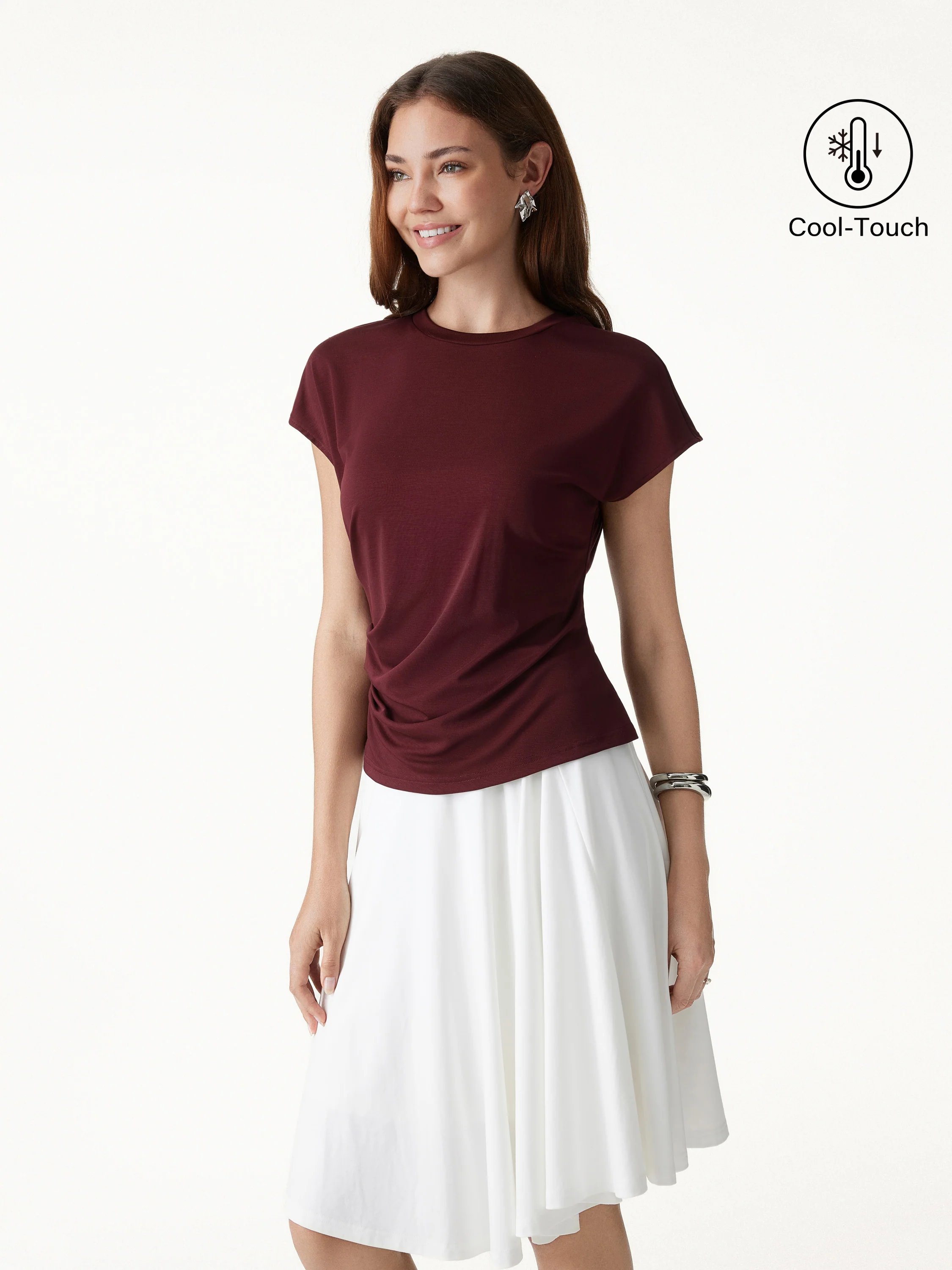 Relaxed Round Neck Tucked Cap Sleeve Tee - Image 6
