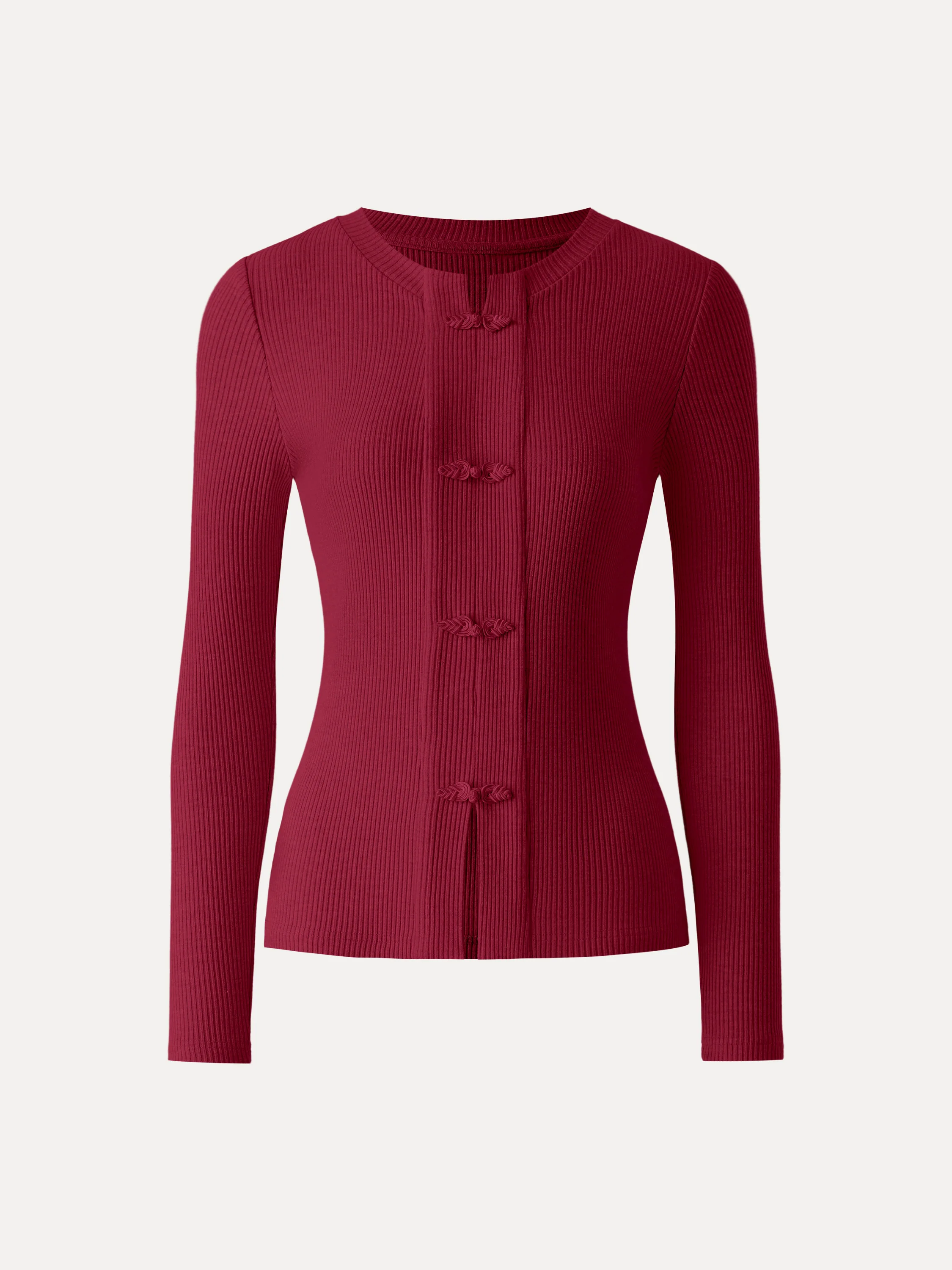 Ribbed Frog Button Round Neck Long Sleeve Top Limited Edition - Image 10