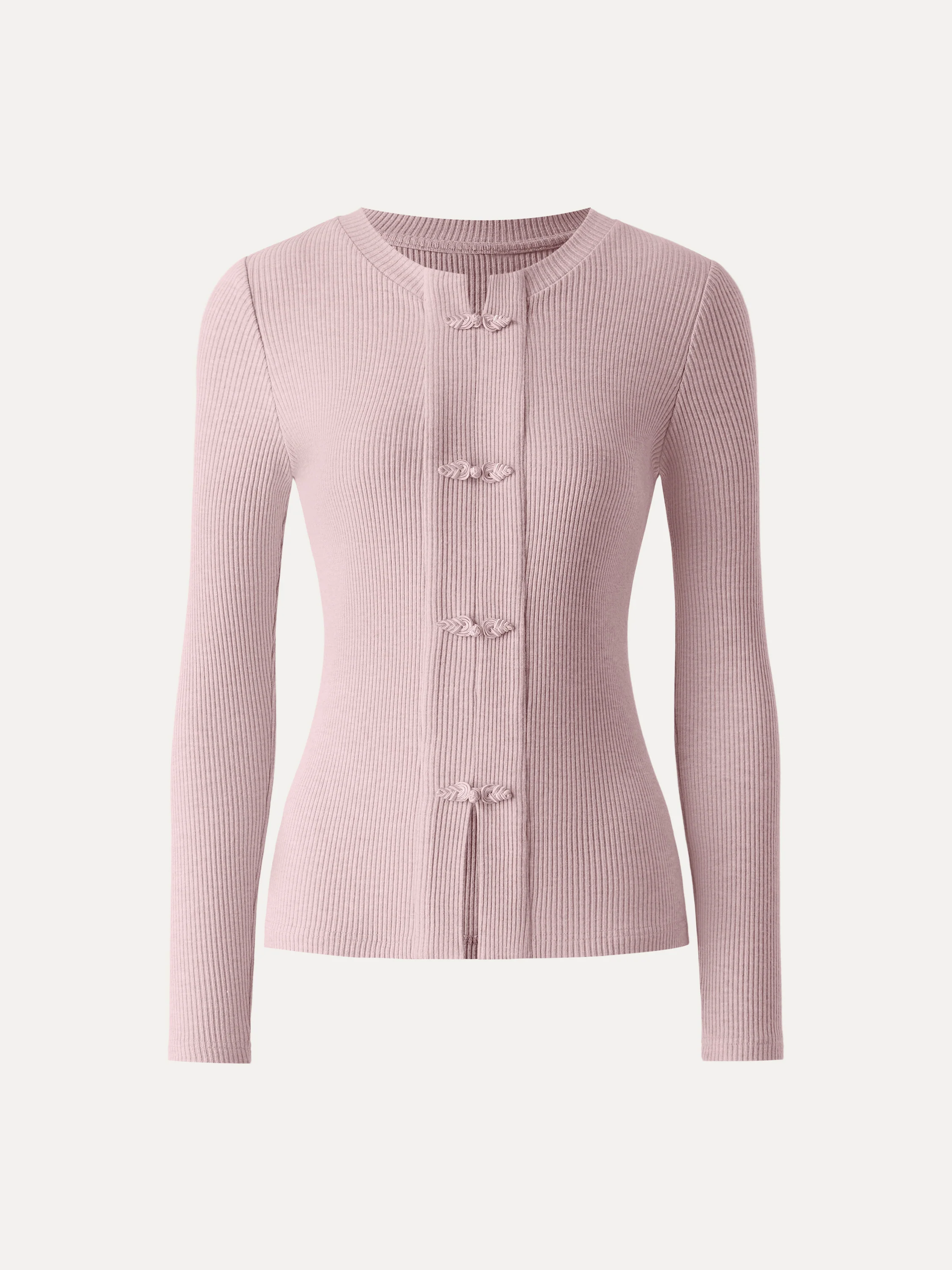Ribbed Frog Button Round Neck Long Sleeve Top Limited Edition - Image 11