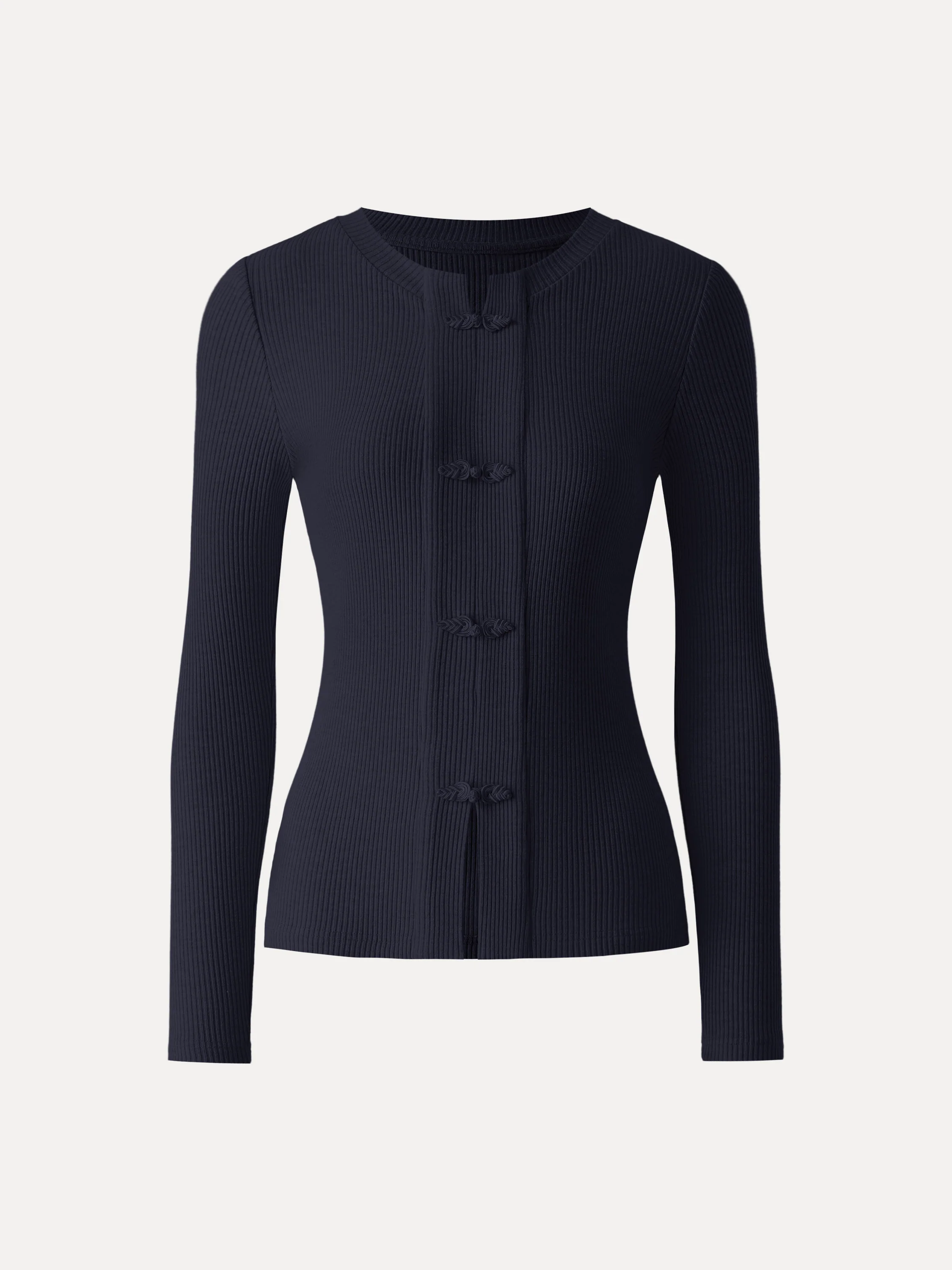 Ribbed Frog Button Round Neck Long Sleeve Top Limited Edition - Image 12