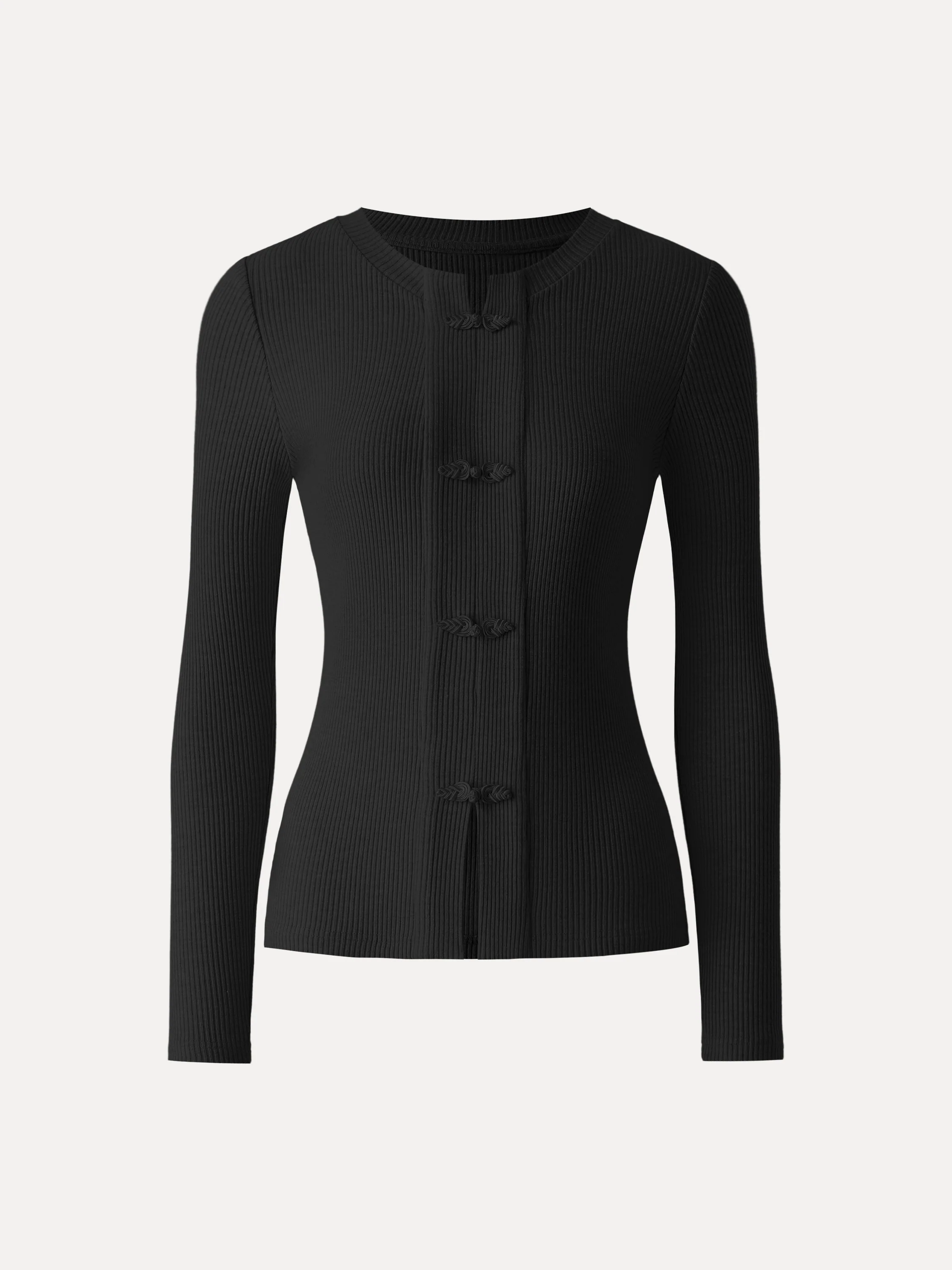 Ribbed Frog Button Round Neck Long Sleeve Top Limited Edition - Image 13