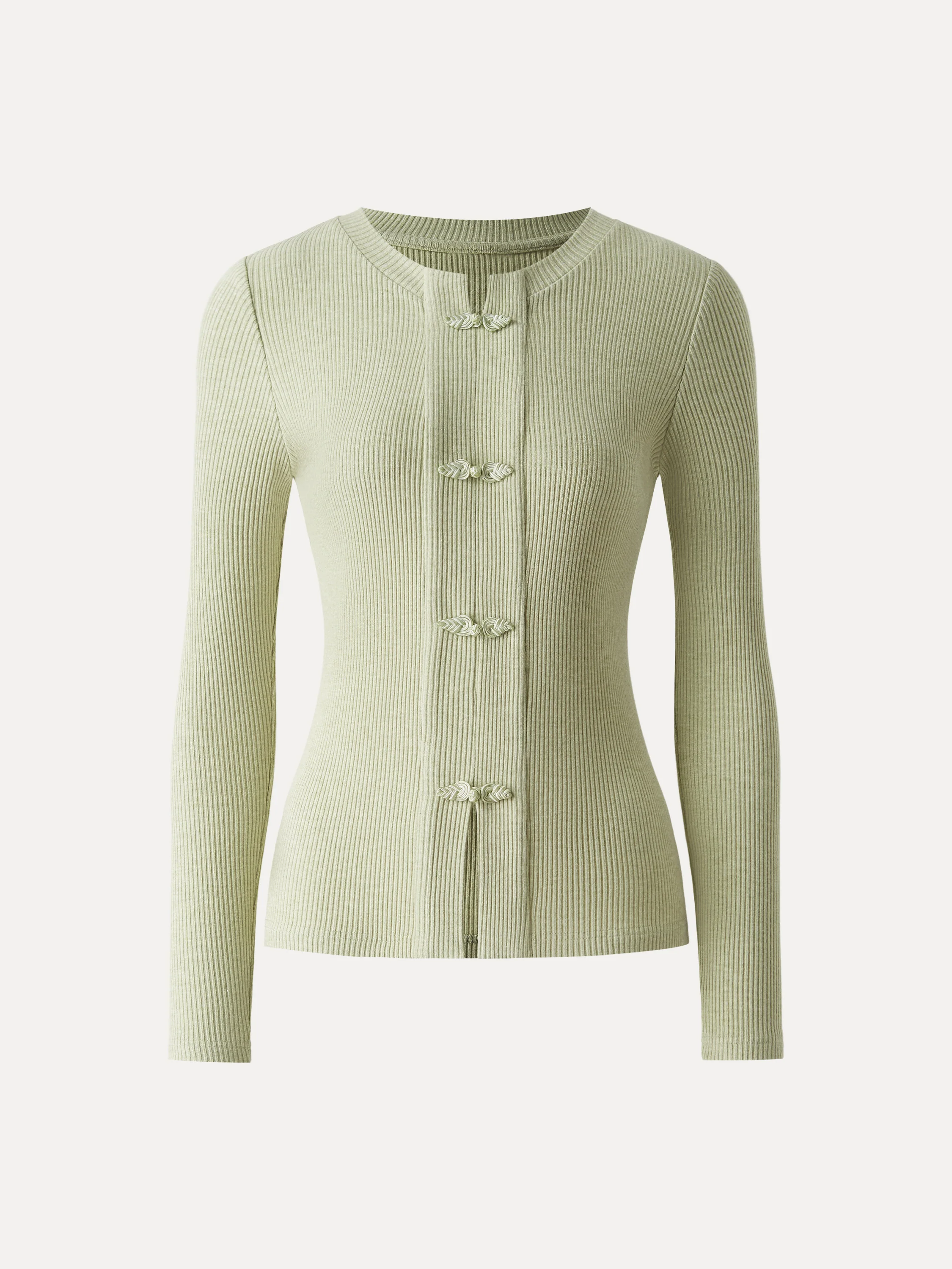 Ribbed Frog Button Round Neck Long Sleeve Top Limited Edition - Image 9