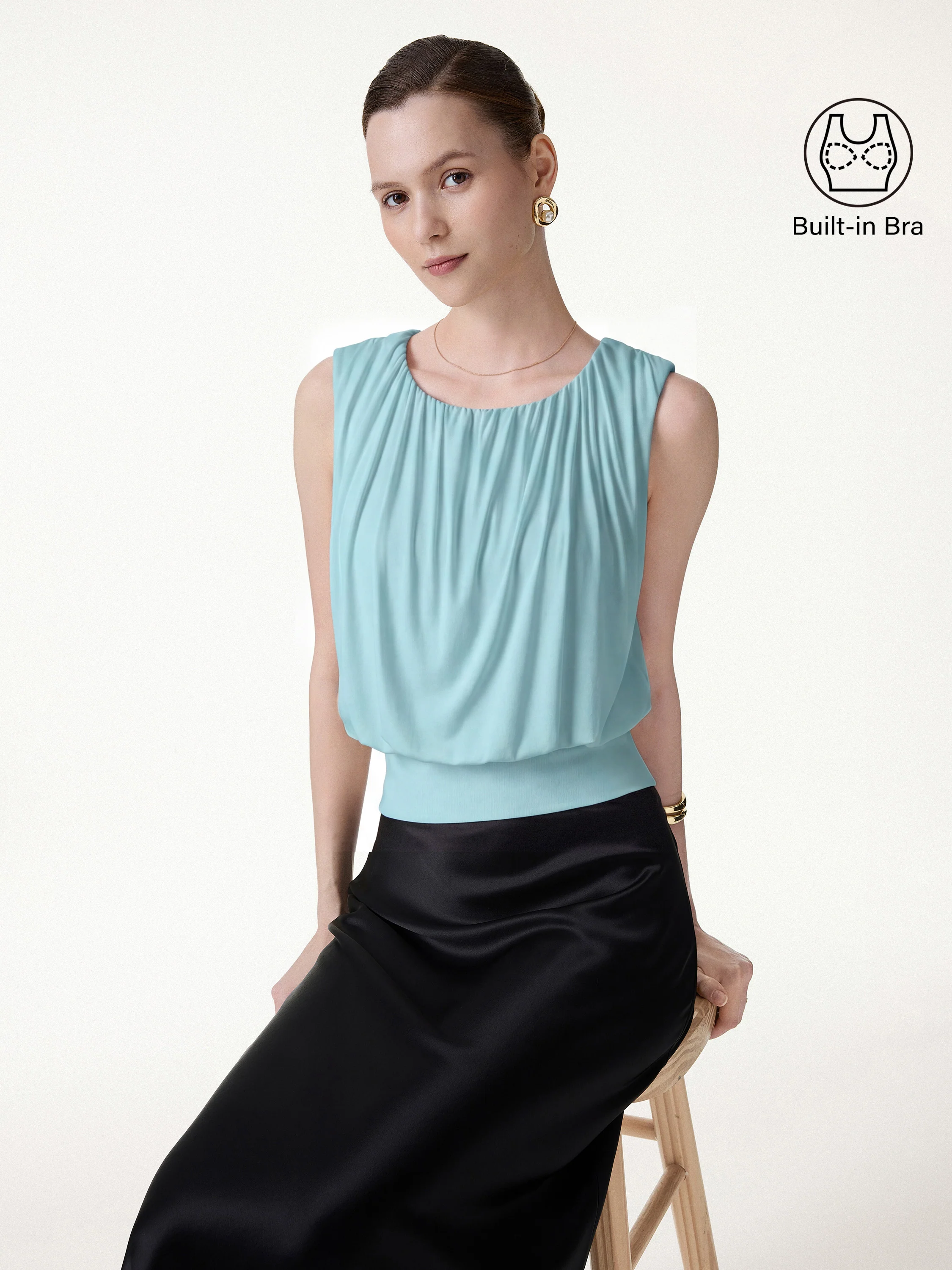 Round Neck Gathered Sleeveless Bra Top - Image 14