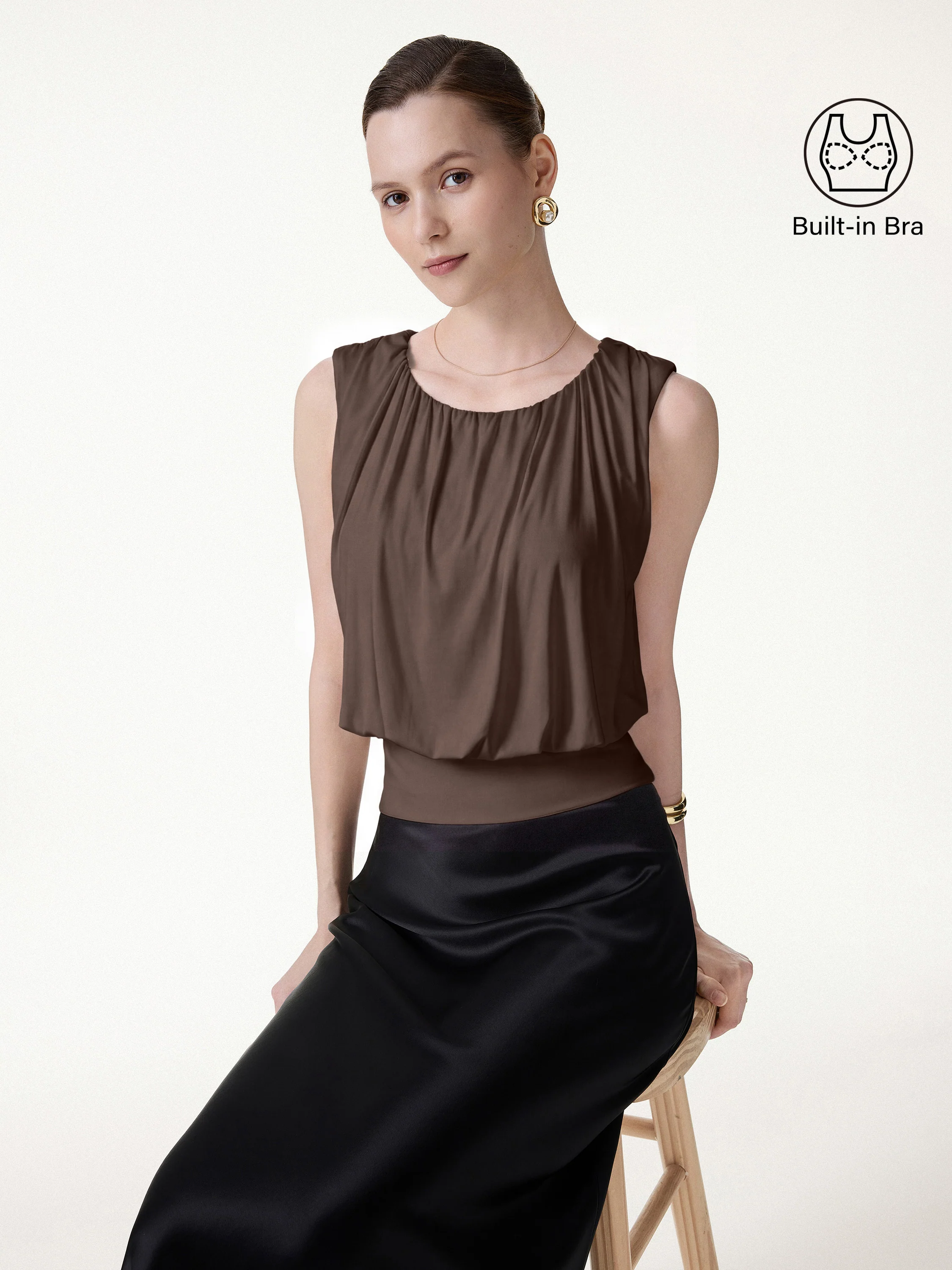 Round Neck Gathered Sleeveless Bra Top - Image 17