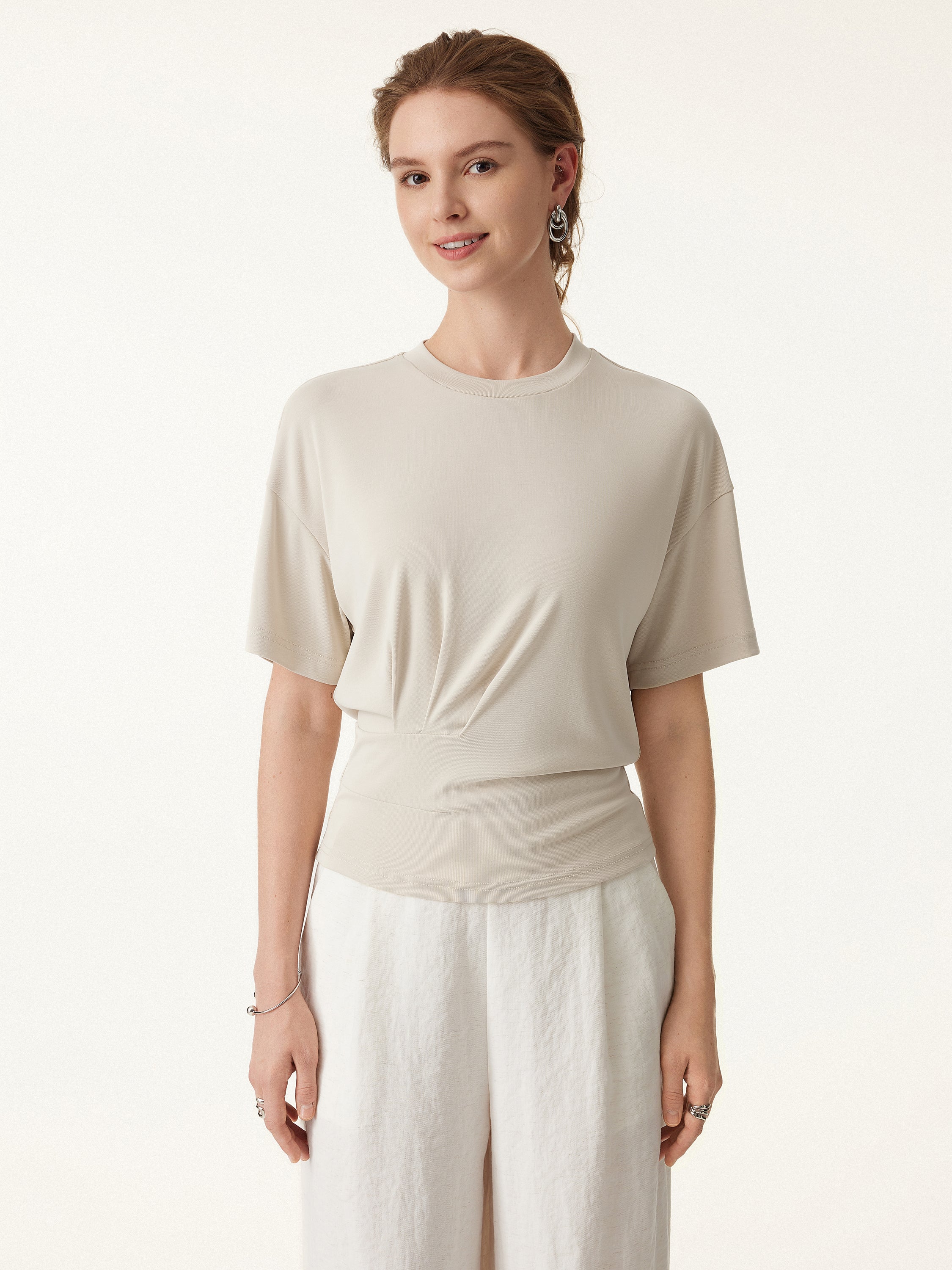 Crewneck Short Sleeve Tucked Tee - Image 7
