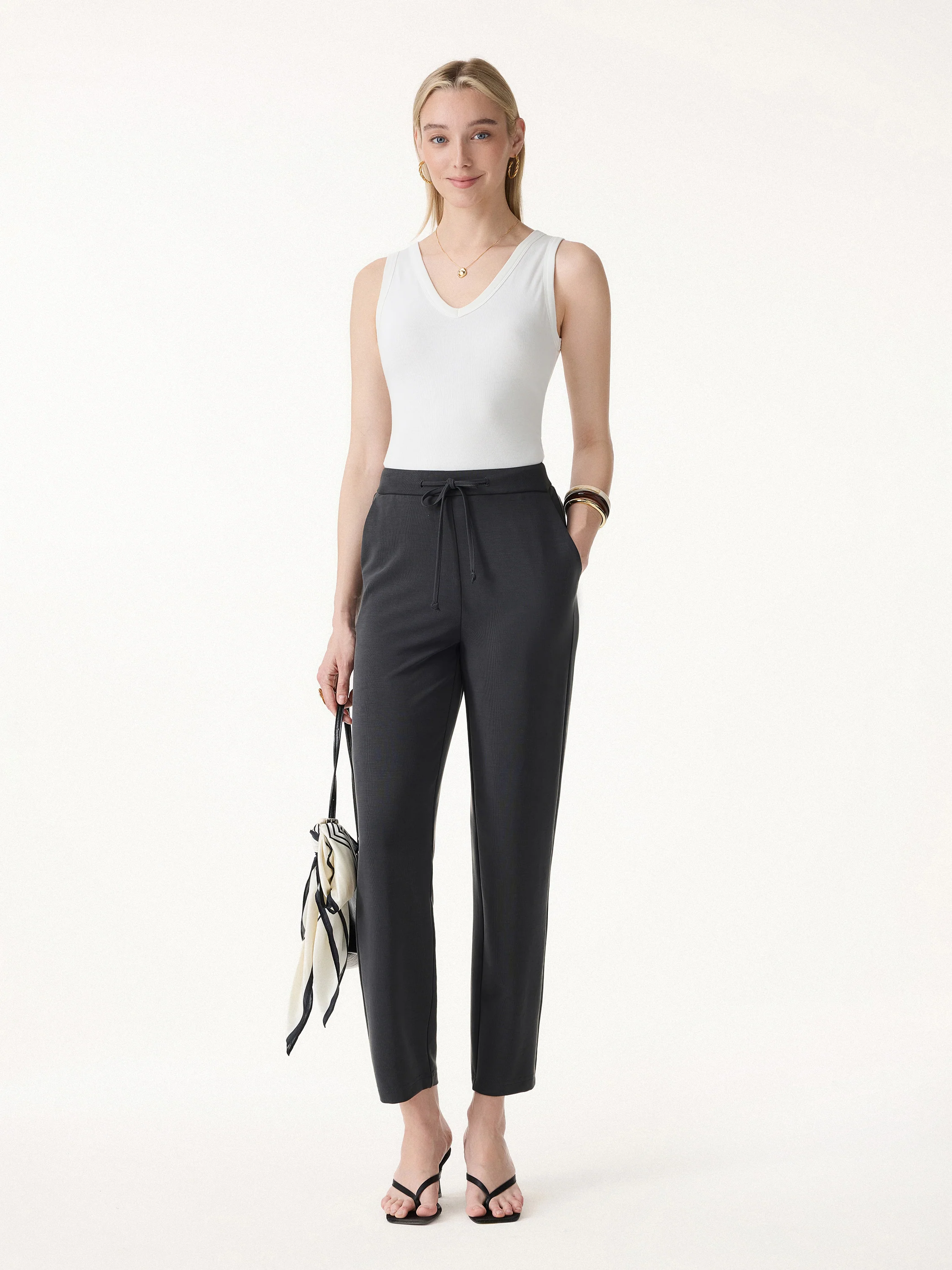 Sandwashed Mid Rise Cropped Tapered Travel Pant with Pockets - Image 3