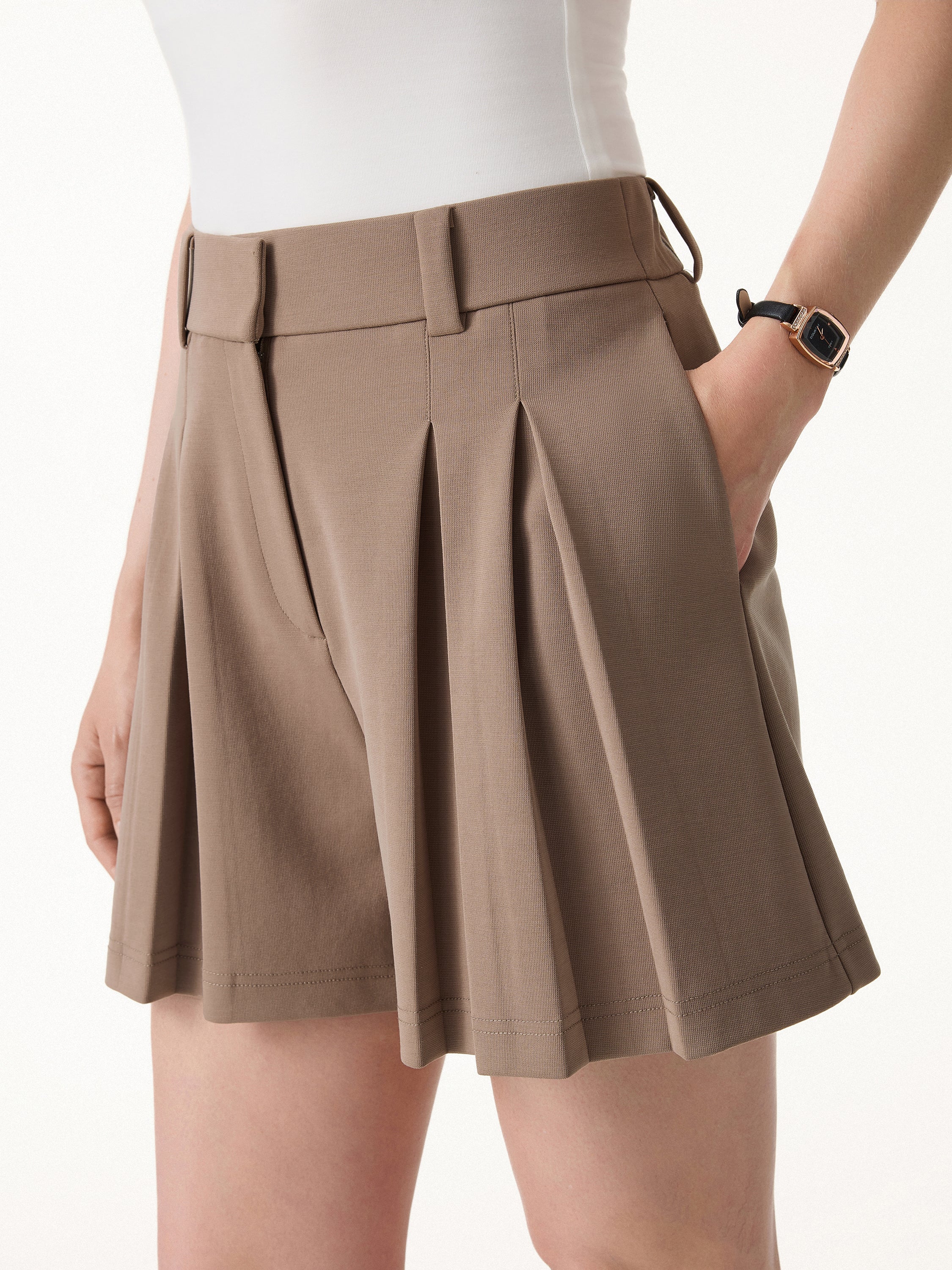 Sandwashed Modal High Rise A-Line Pleated Shorts - Image 7