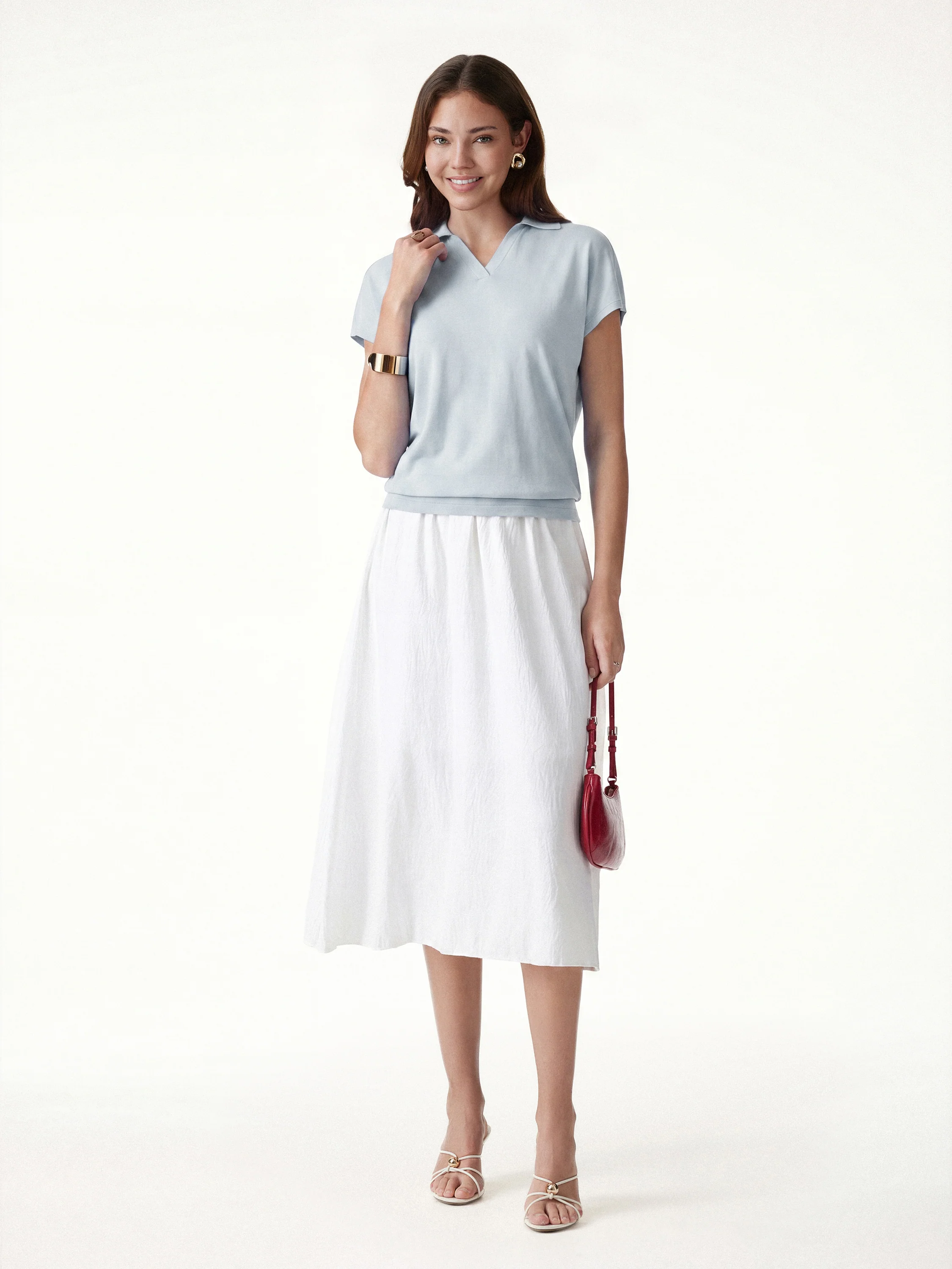 Sandwashed Modal Polo Neck Cap Sleeve Top - Image 3