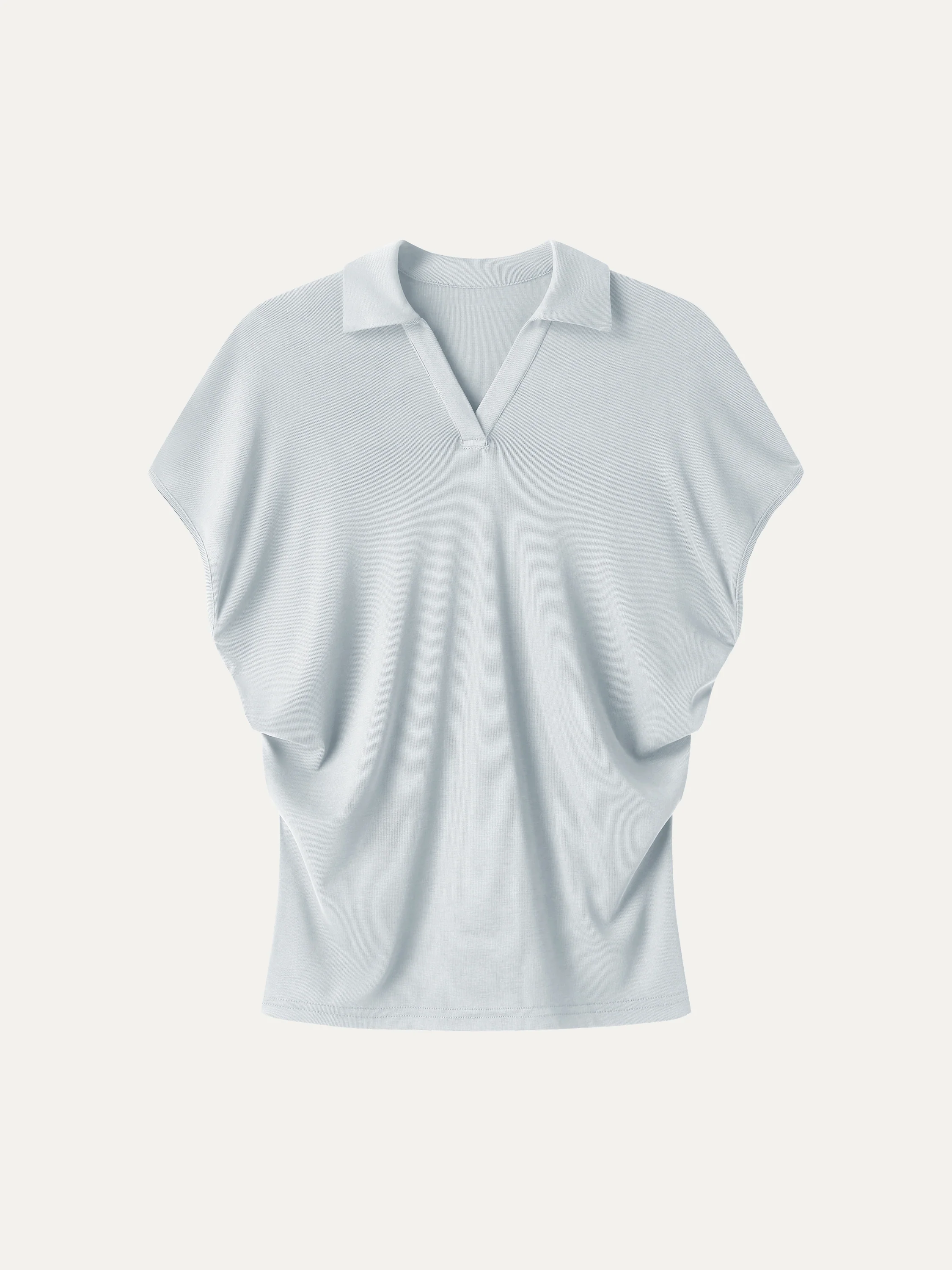 Sandwashed Modal Polo Neck Cap Sleeve Top - Image 9