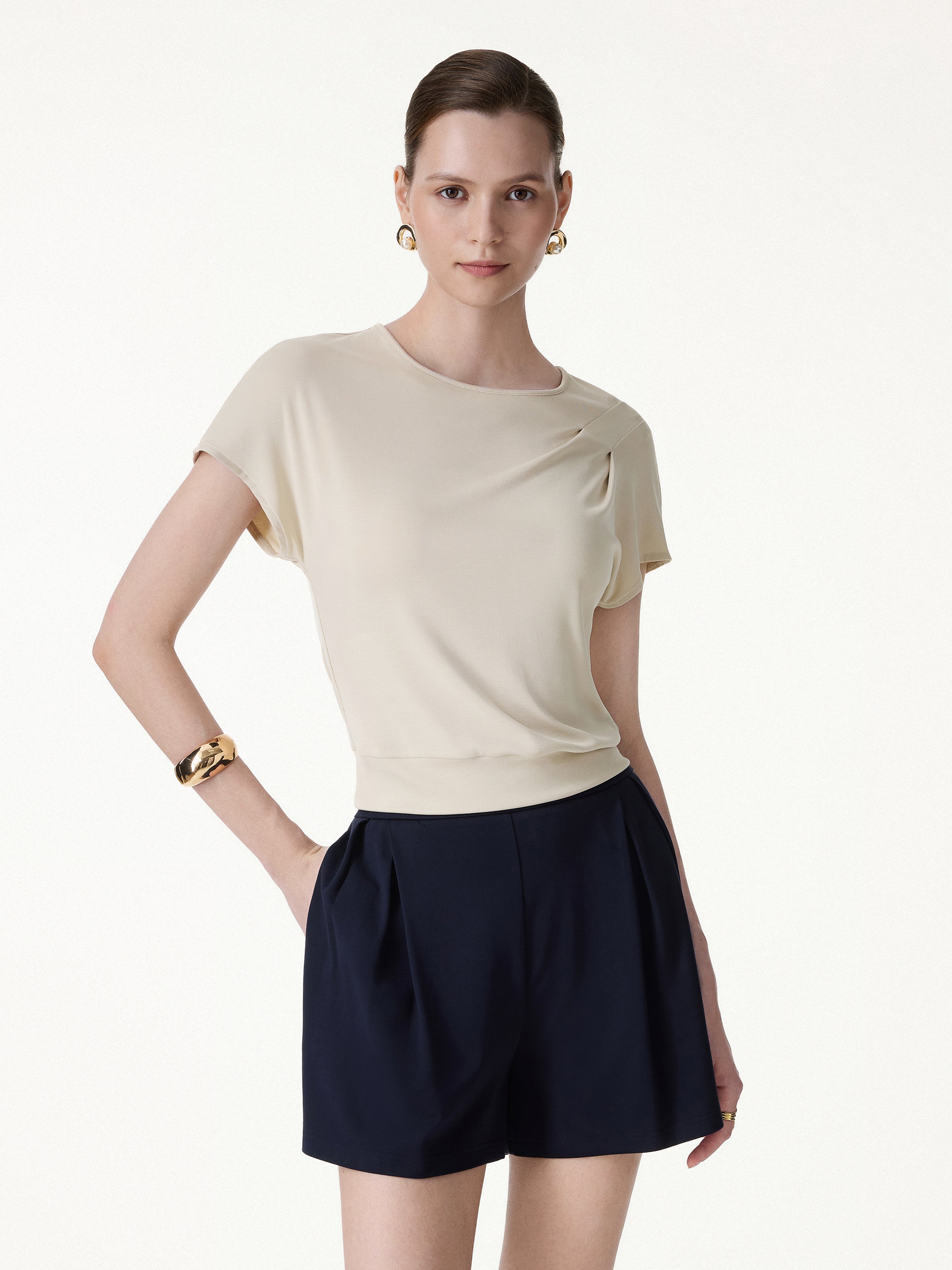 Sandwashed Relaxed Round Neck Cap Sleeve Tee - Image 4