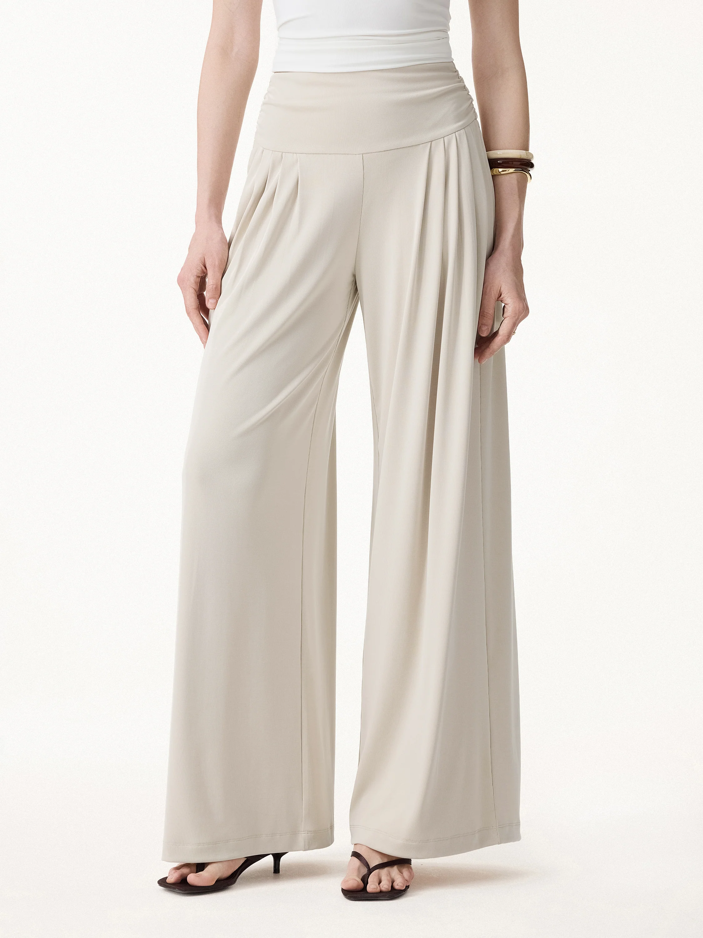 Sandwashed Super Flowy Tucked Palazzo Pant with Pockets