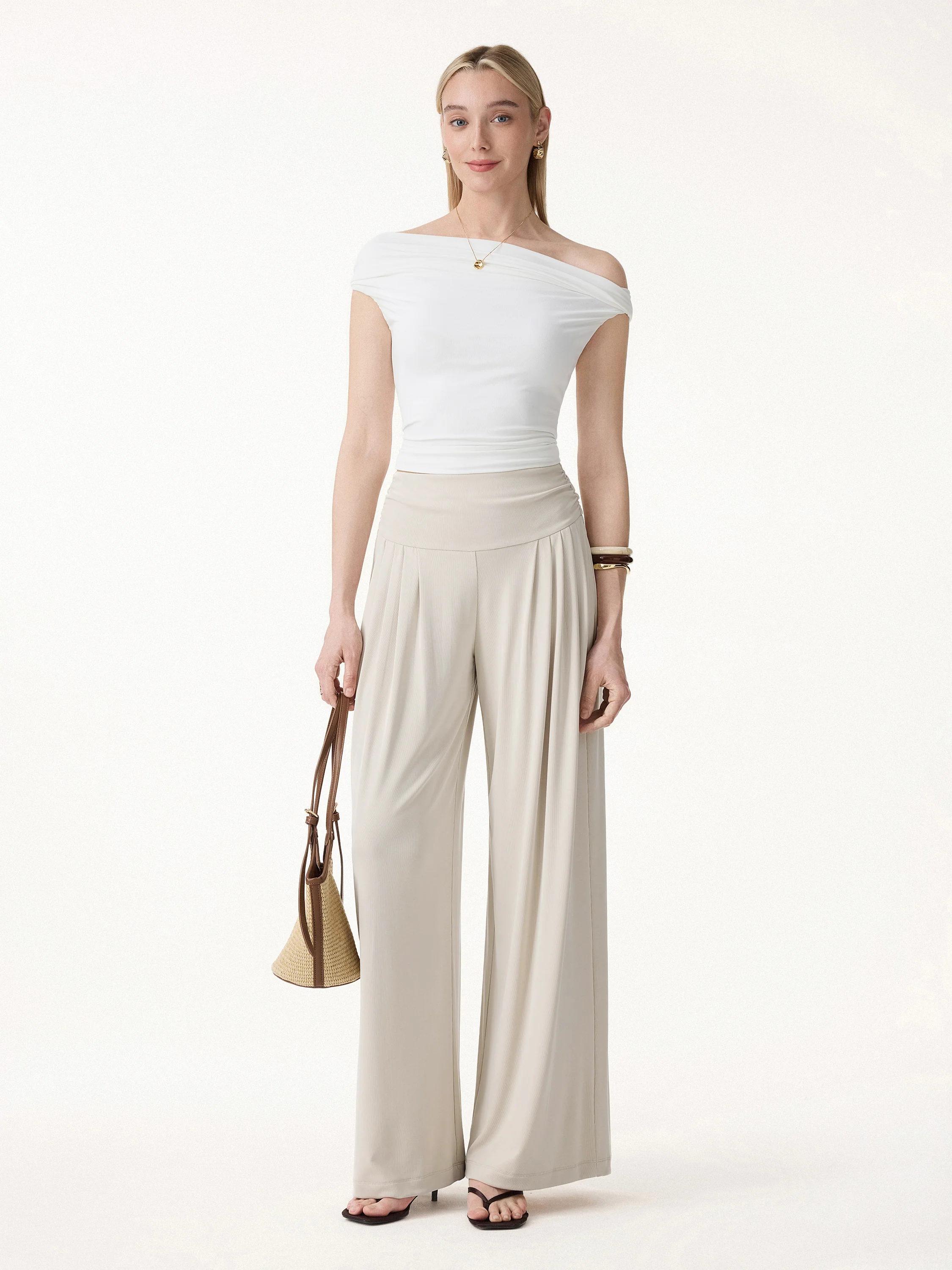 Sandwashed Super Flowy Tucked Palazzo Pant with Pockets - Image 4
