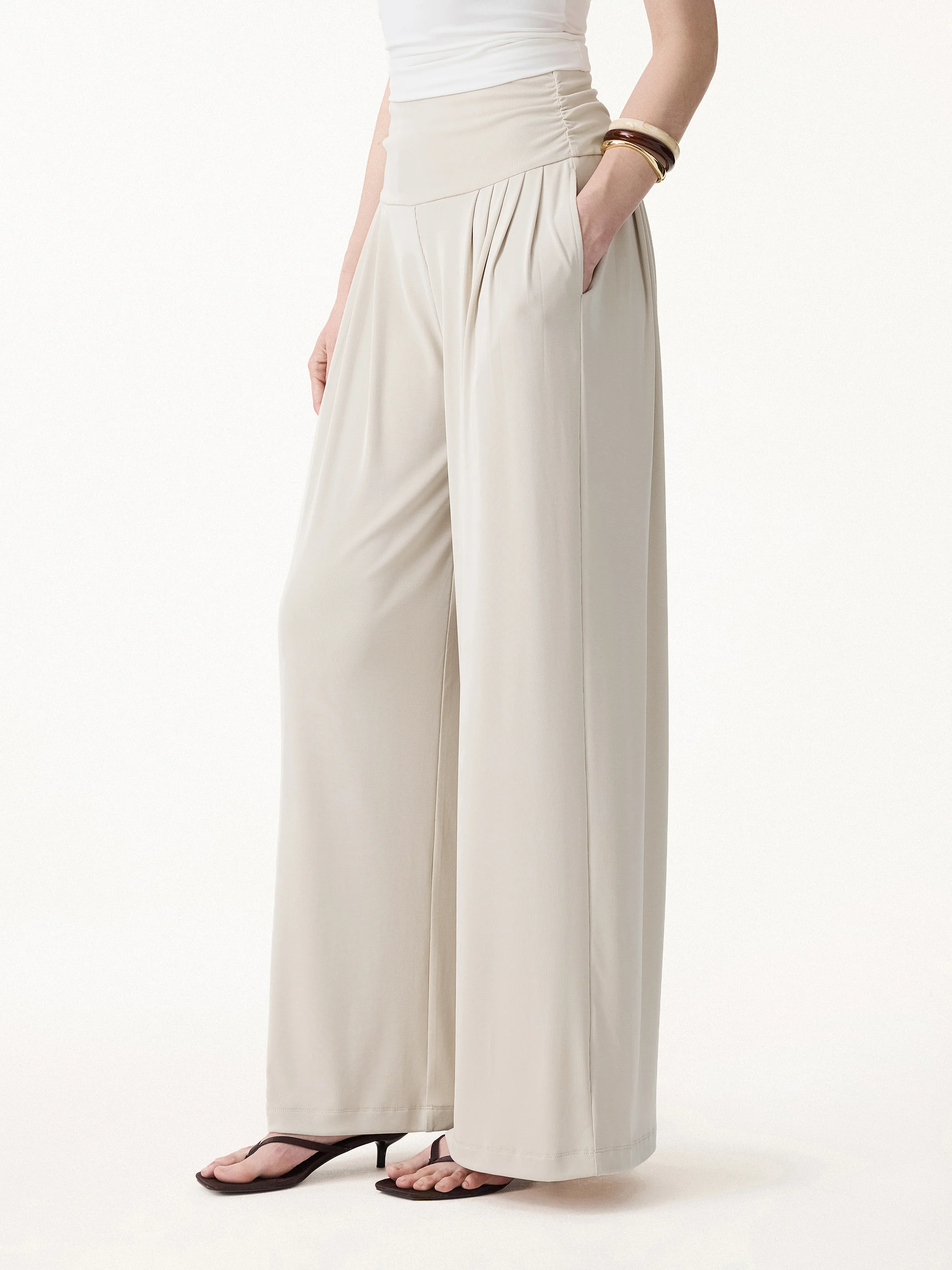 Sandwashed Super Flowy Tucked Palazzo Pant with Pockets - Image 7