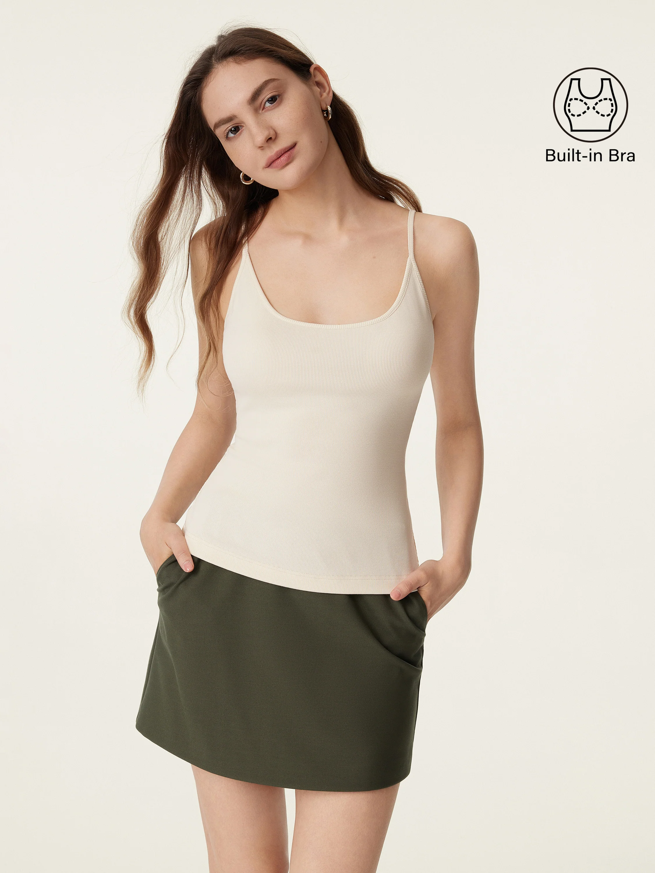 Scoop Neck Spaghetti Strap New Airy Bra Tank Top