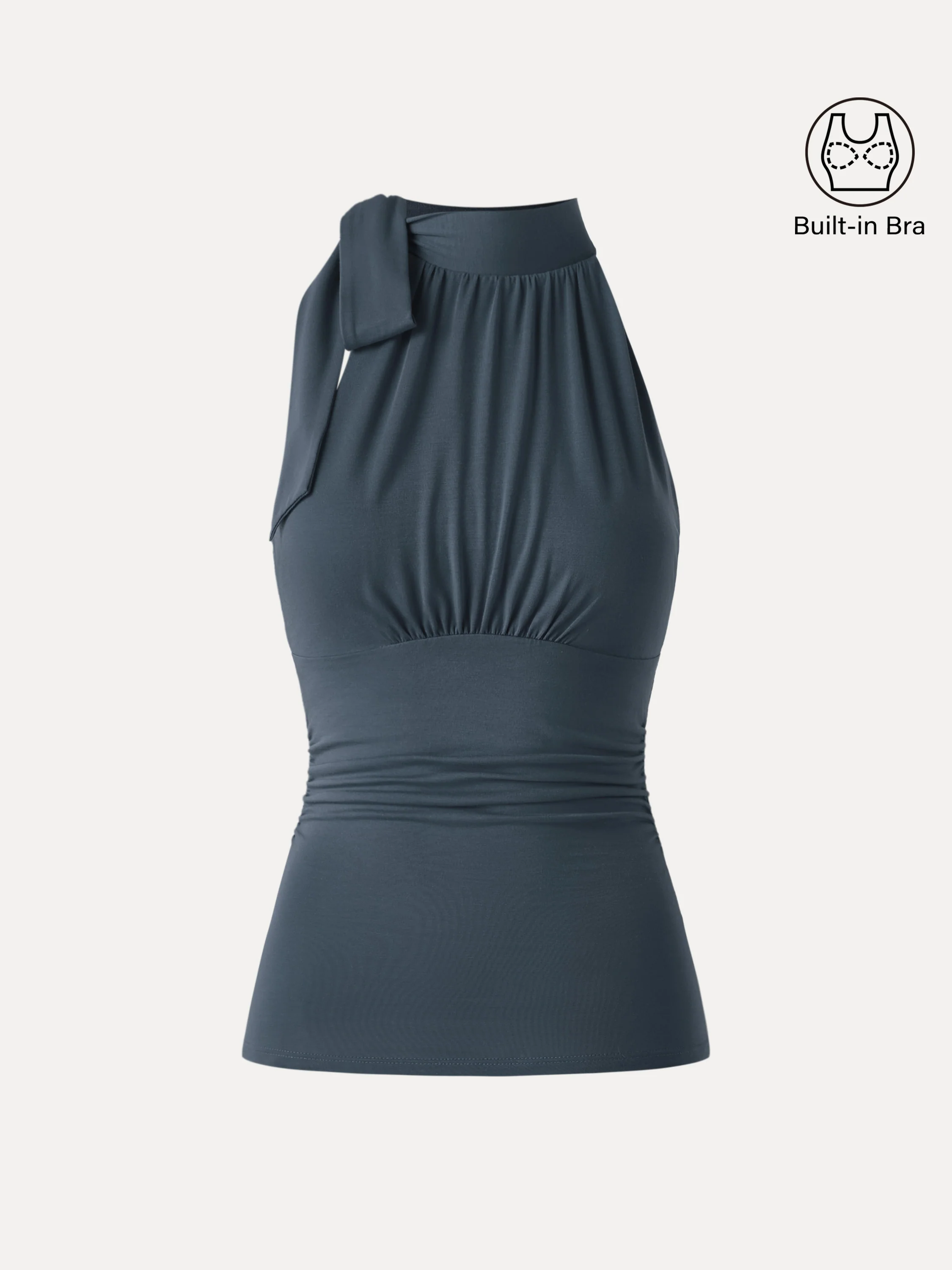 Side Ruched High Tie Neck New Airy Bra Tank - Image 15