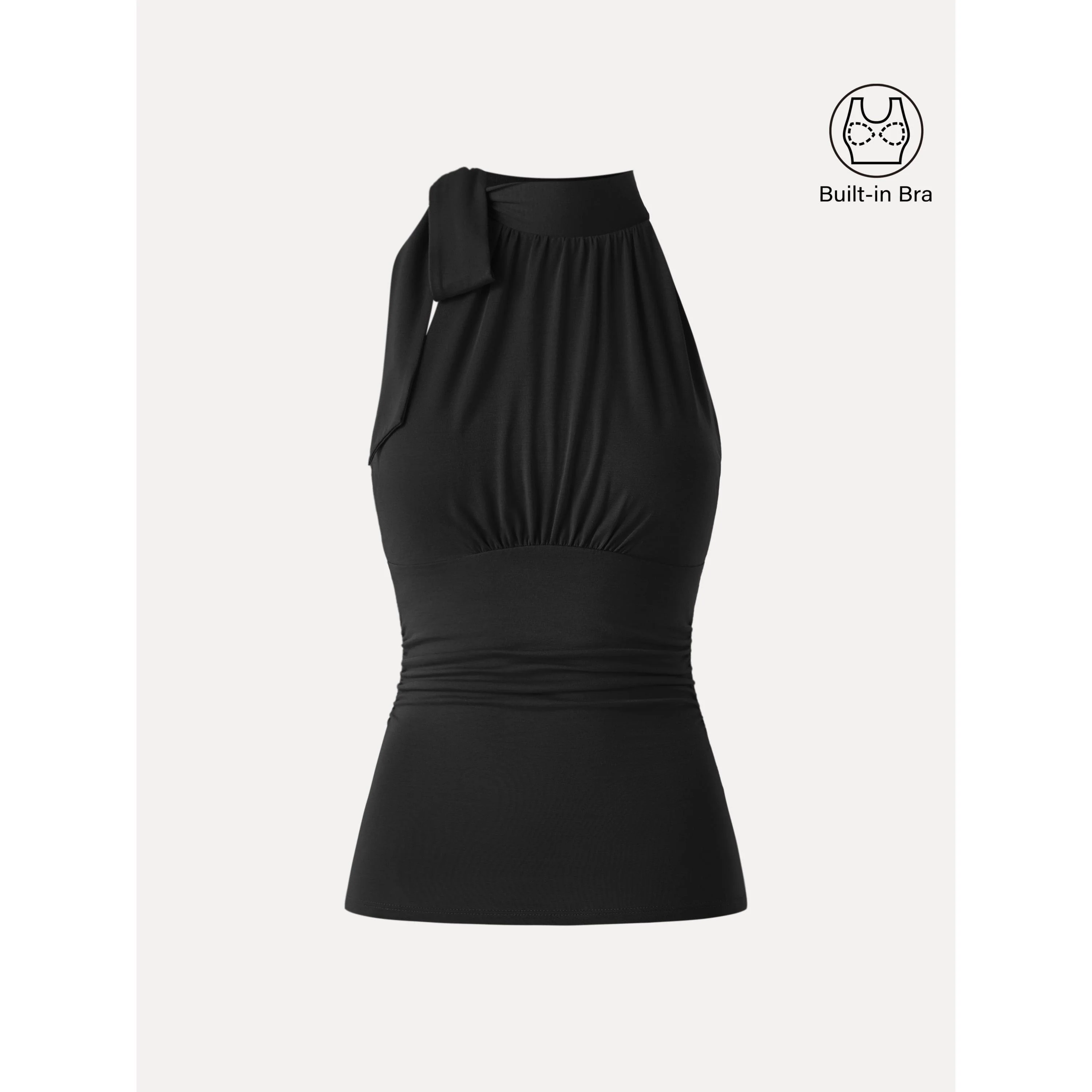 Side Ruched High Tie Neck New Airy Bra Tank - Image 17