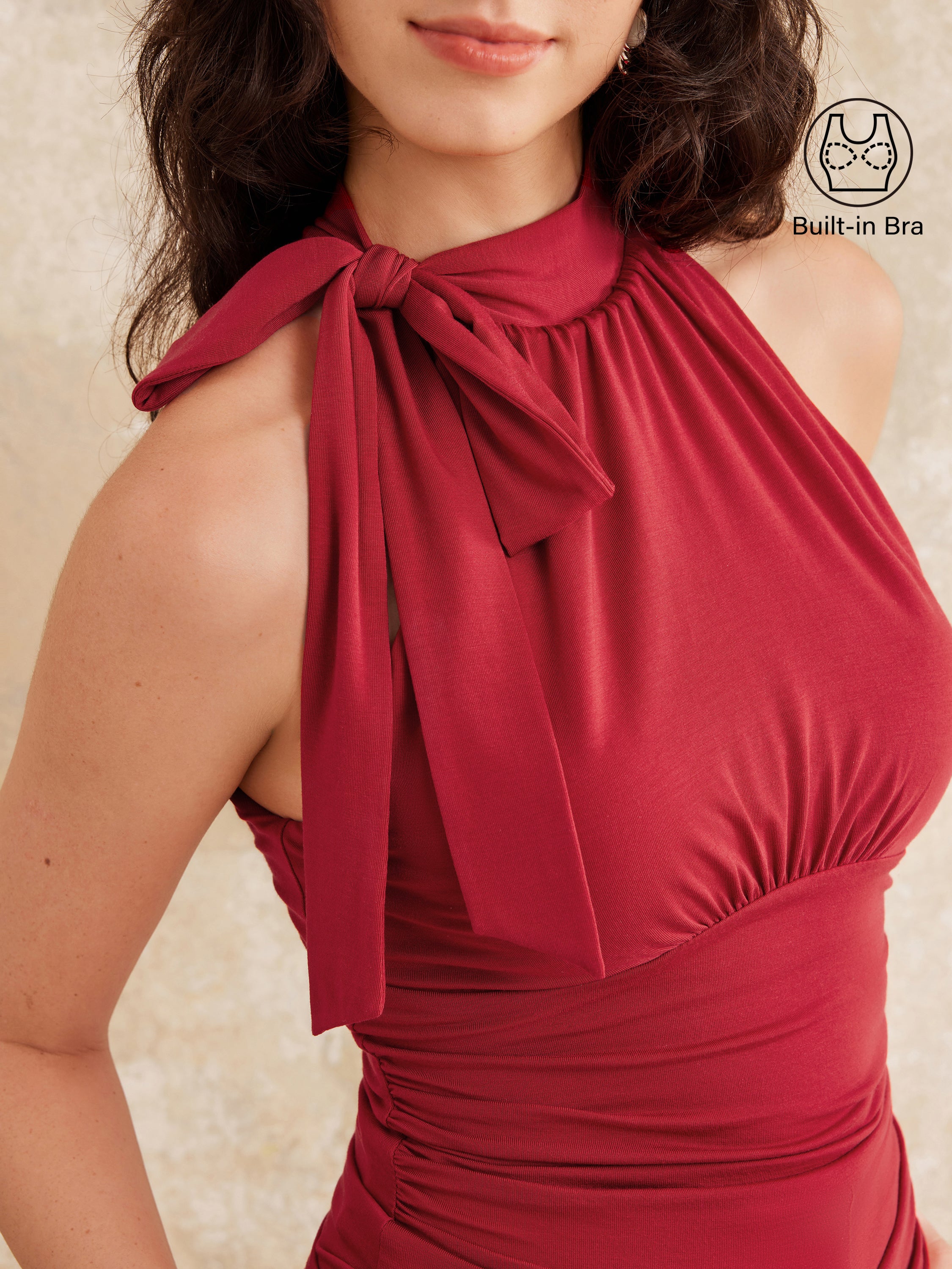 Side Ruched High Tie Neck New Airy Bra Tank - Image 2