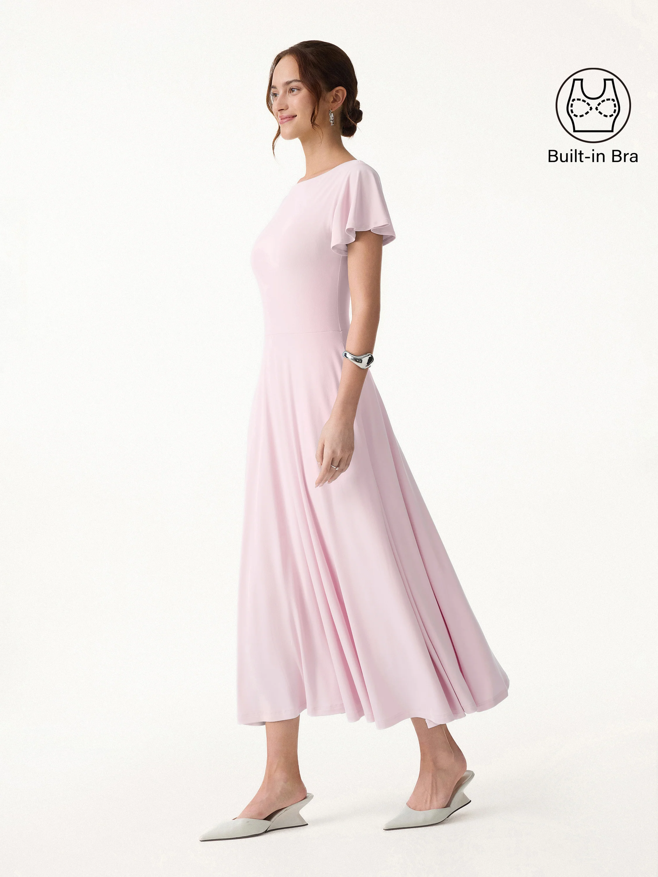 SkinKiss Boatneck Fit-and-Flare Maxi Travel Bra Dress with Pockets