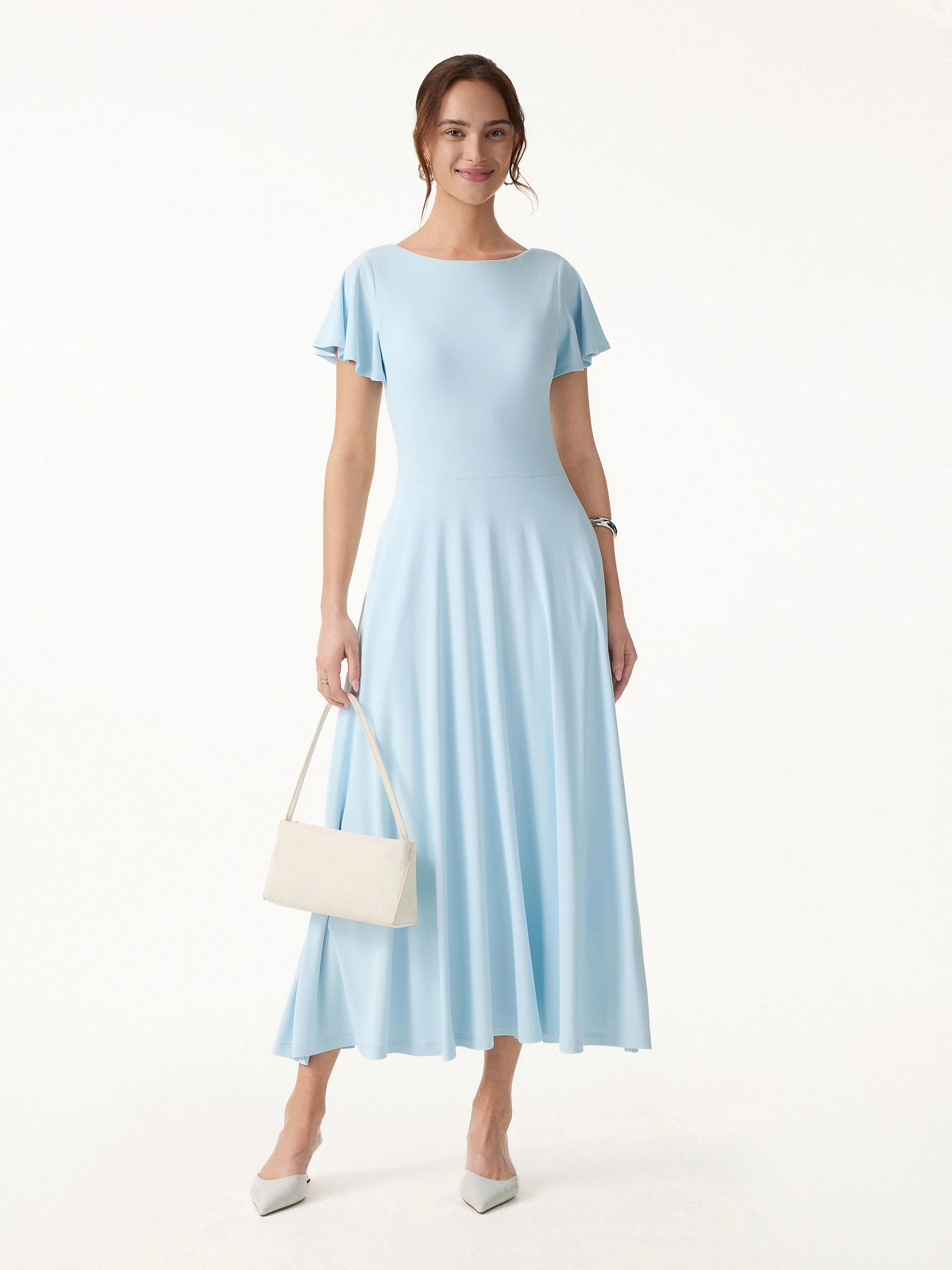 SkinKiss Boatneck Fit-and-Flare Maxi Travel Bra Dress with Pockets - Image 5