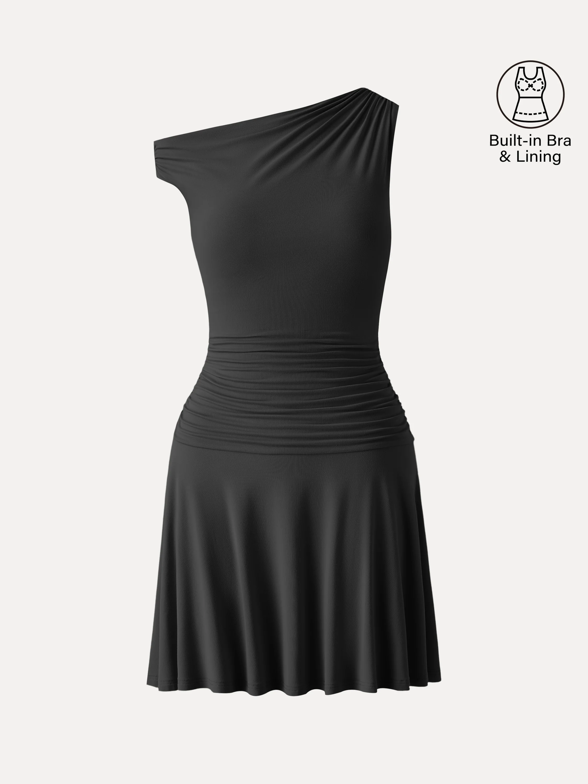 SkinKiss Asymmetrical Ruched Fit-and-Flare Mini Bra Dress - Image 12