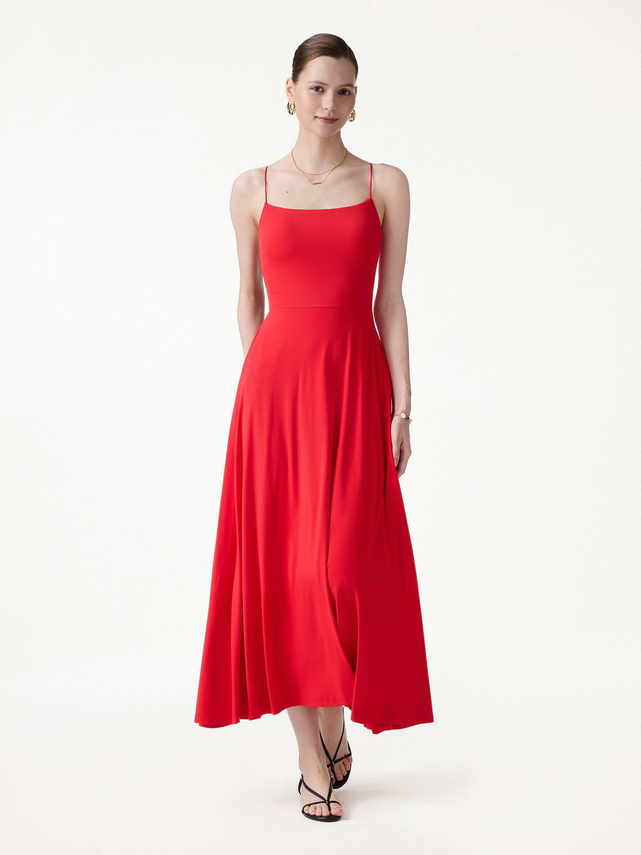 SkinKiss Classy Spaghetti Open Back Midi Bra Dress with Pockets - Image 2