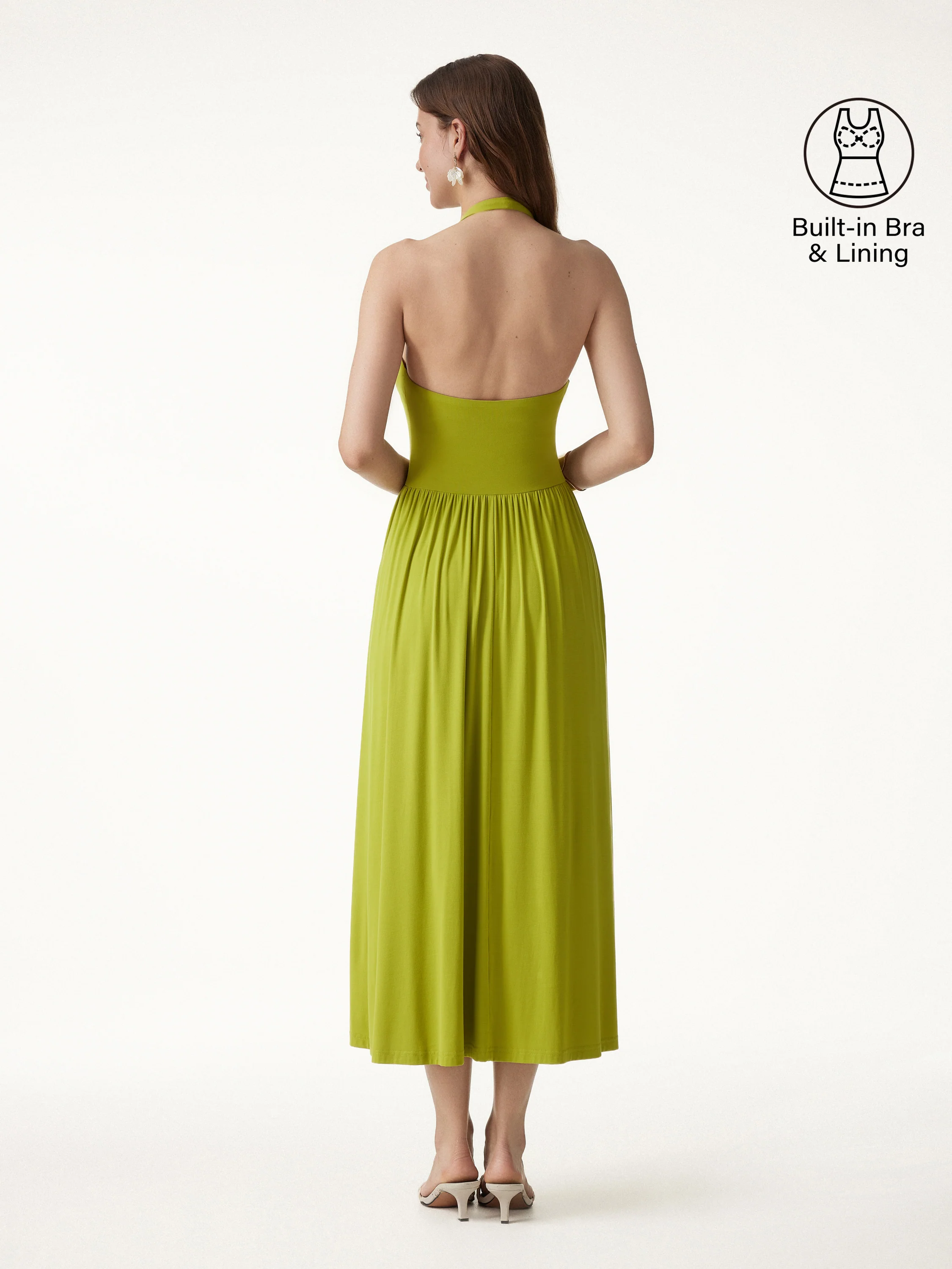 SkinKiss Halter Ruched Midi Bra Dress with Pockets