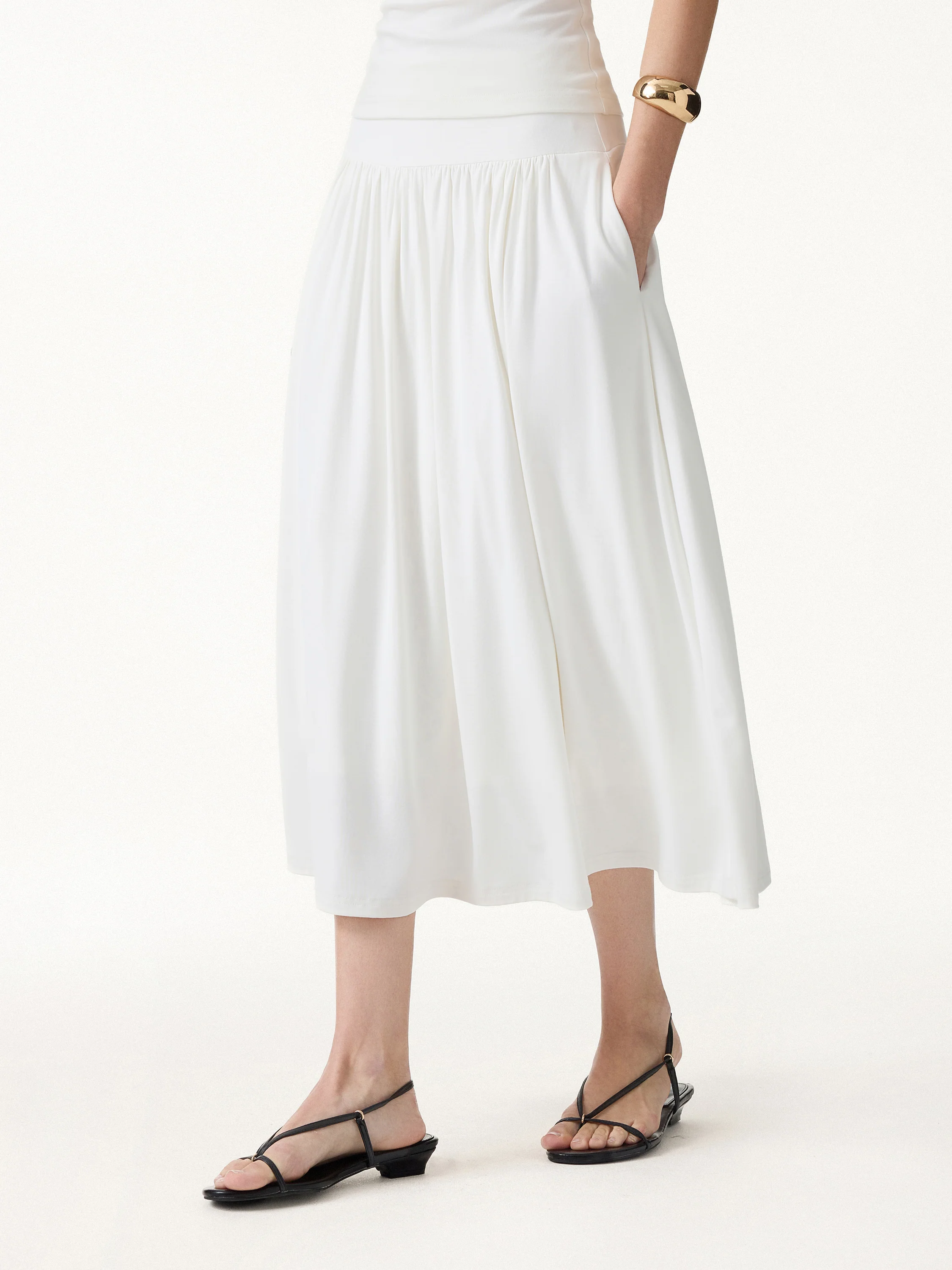 SkinKiss Mid Rise Gathered Midi Skirt with Pockets - Image 6