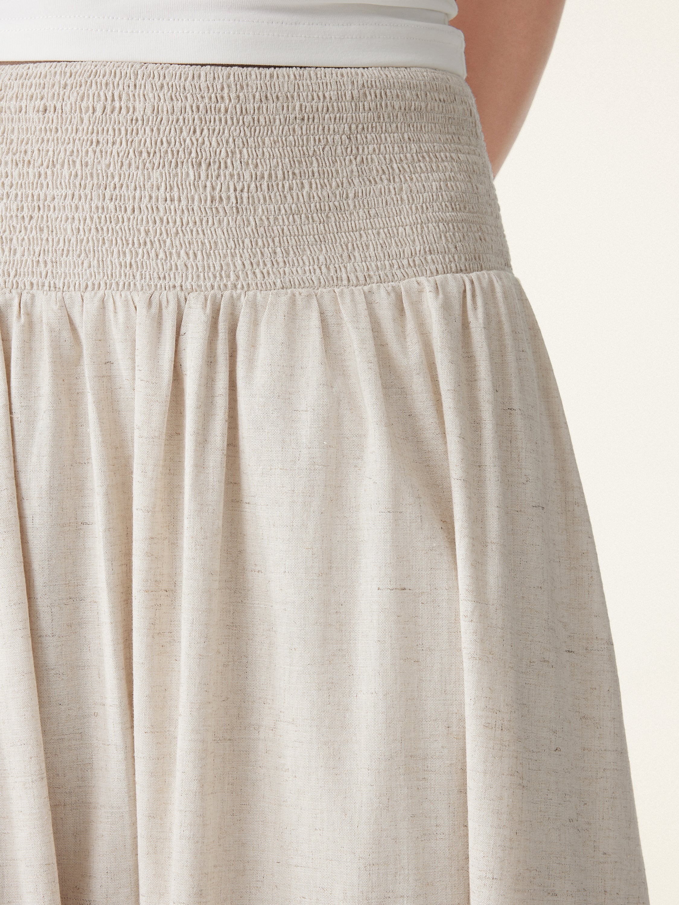 European Linen Smocked Waist Skirt with Pockets - Image 2