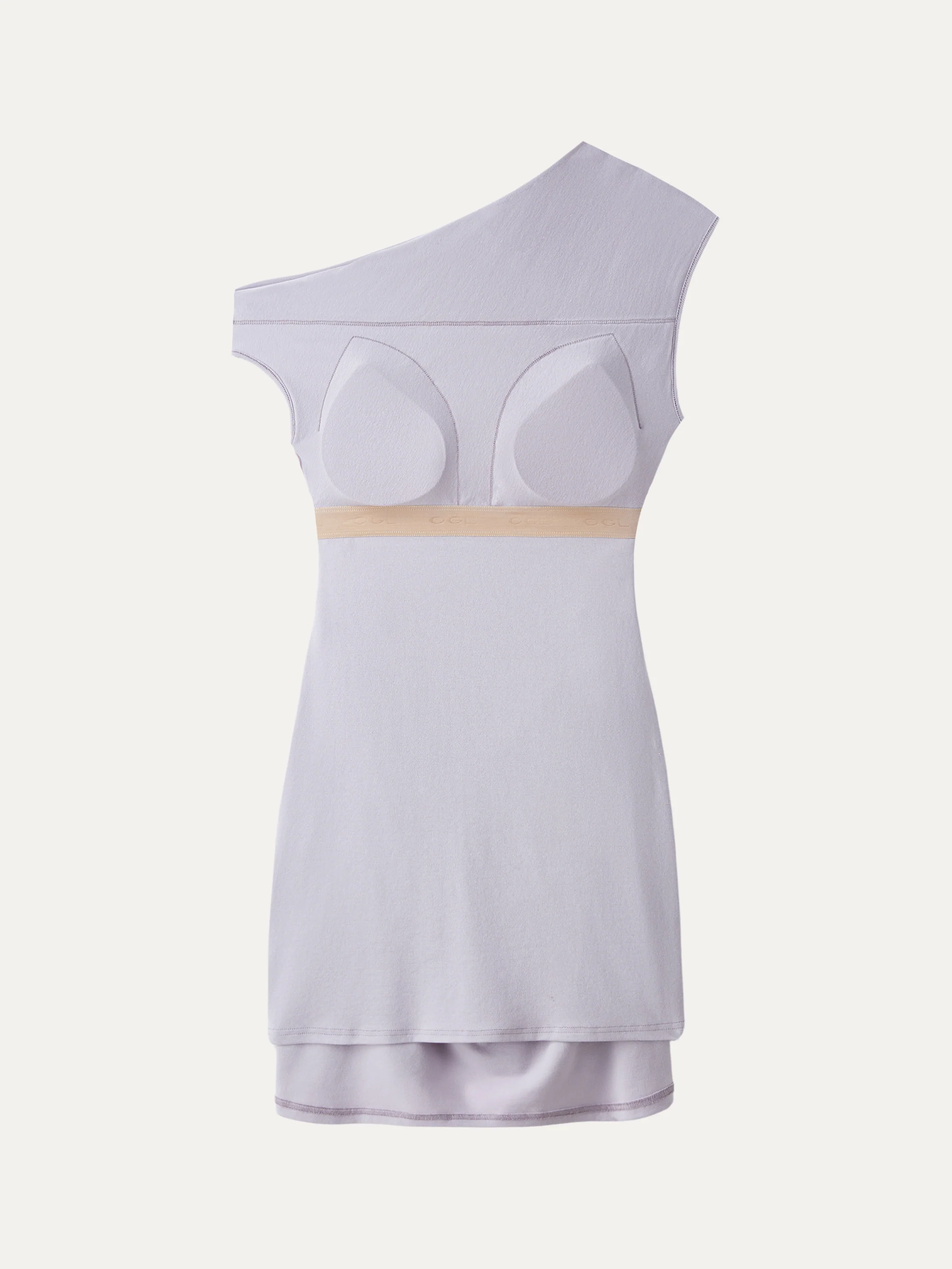 Soft Cotton Lyocell Ruched Asymmetrical Shoulder Mini Bra Dress - Image 8