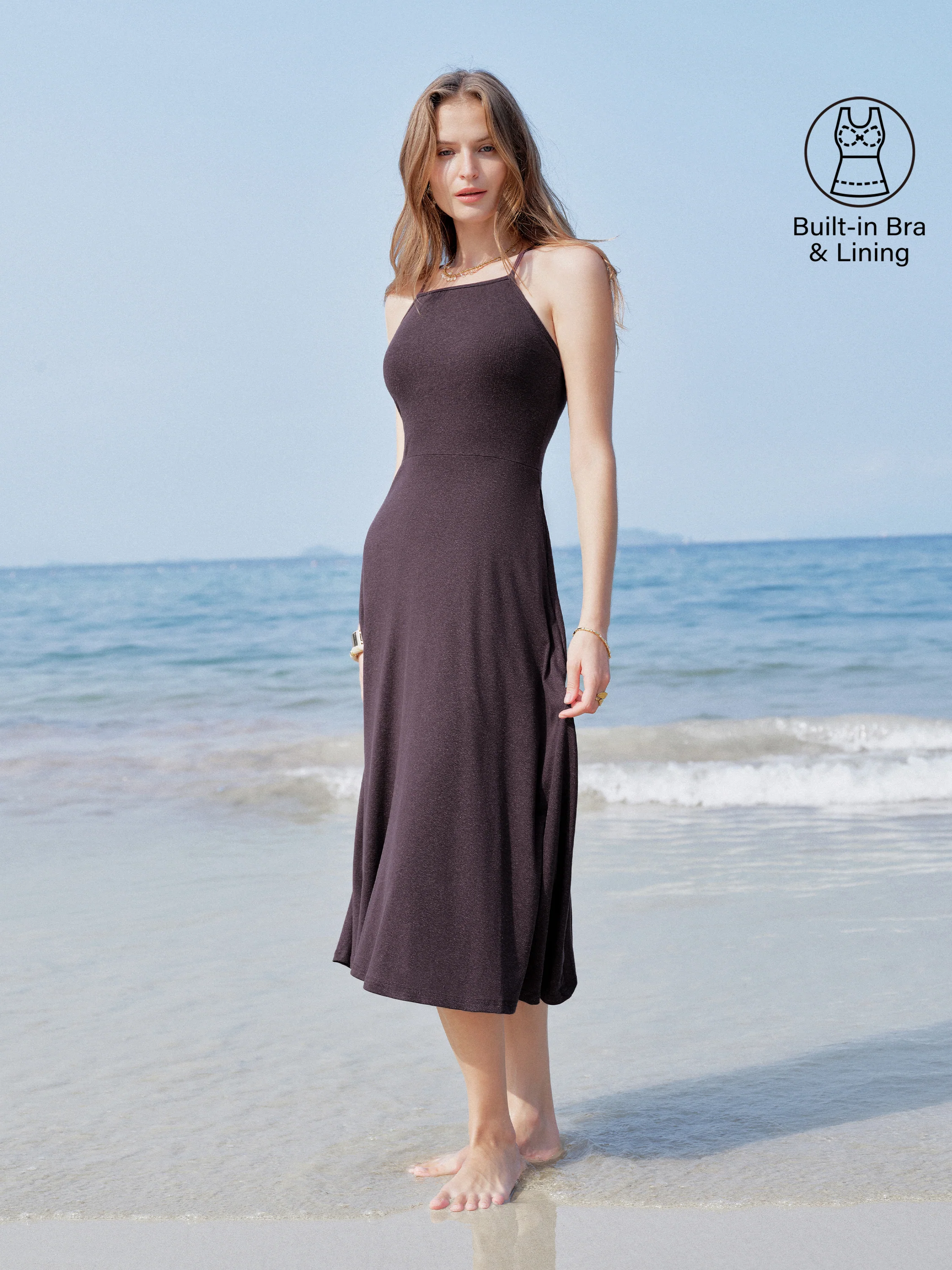 Soft Linen Knit Spaghetti Midi Bra Dress - Image 17