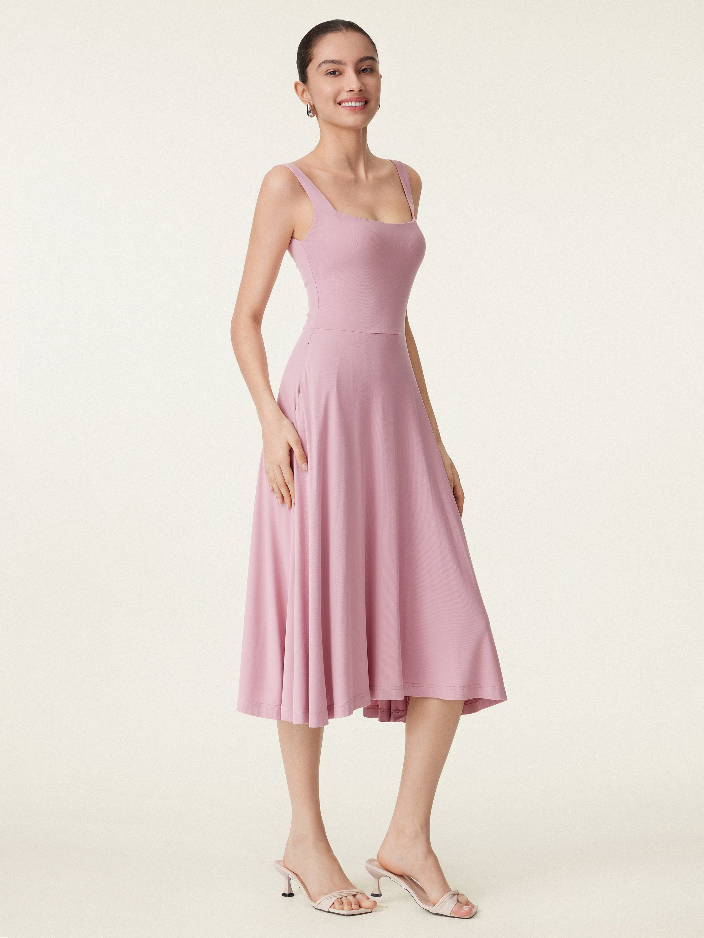 Square Neck Flowy New Airy Bra Midi Dress - Image 10