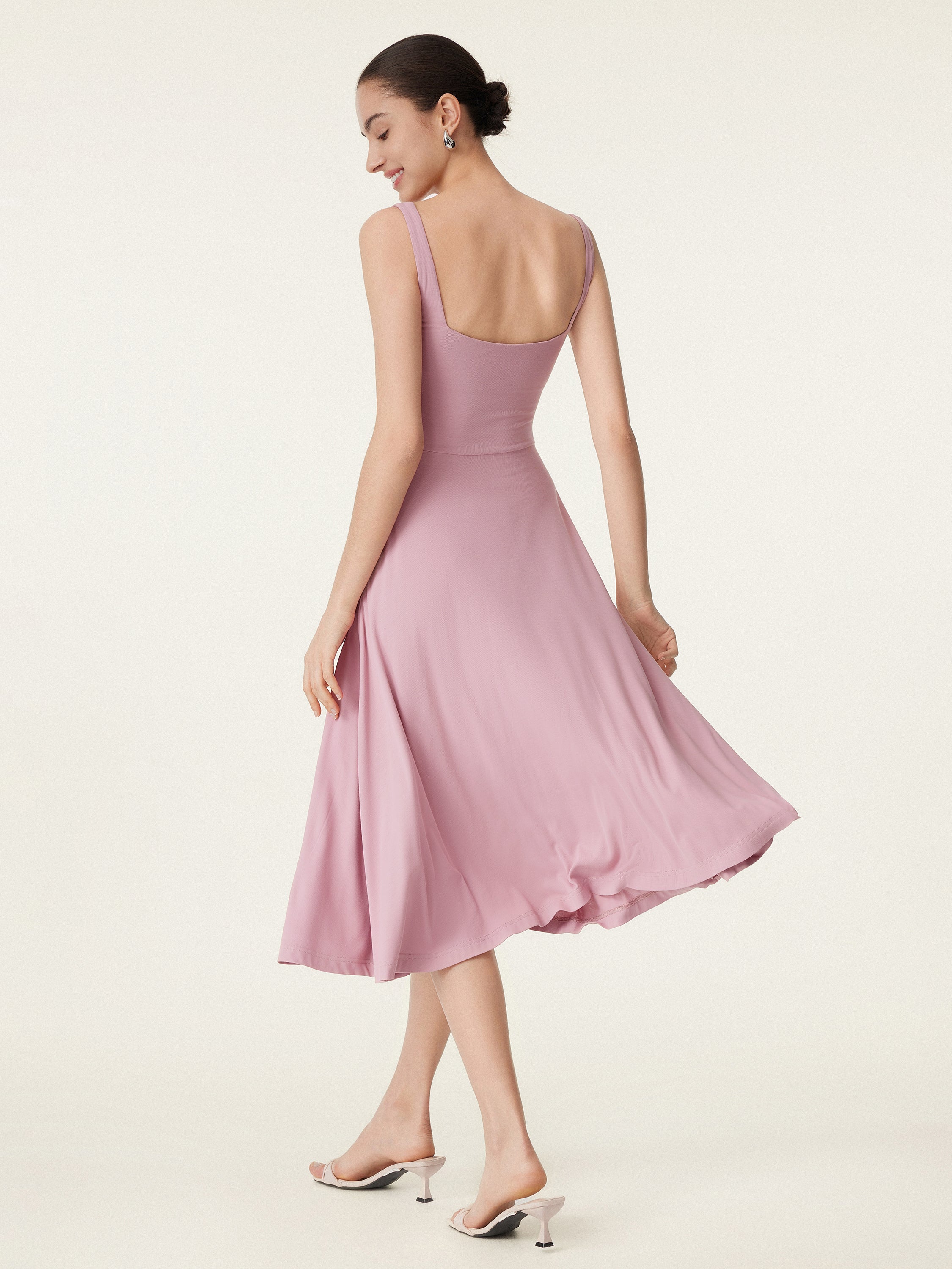 Square Neck Flowy New Airy Bra Midi Dress - Image 11