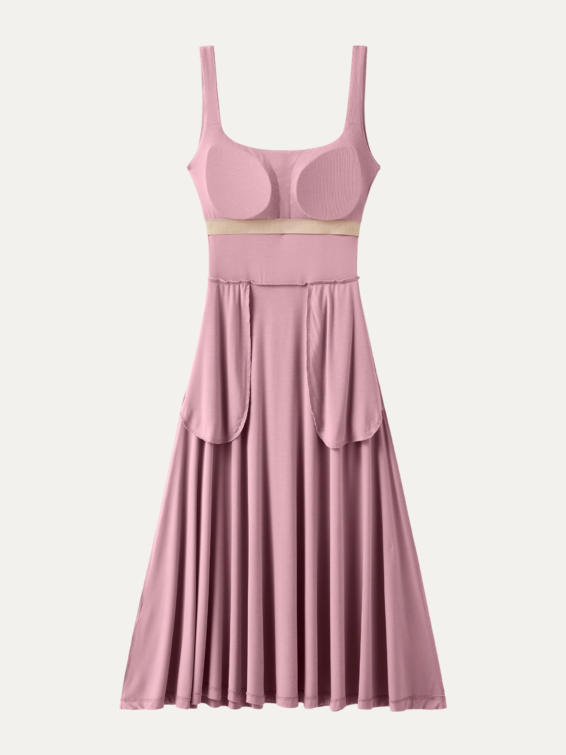 Square Neck Flowy New Airy Bra Midi Dress - Image 12