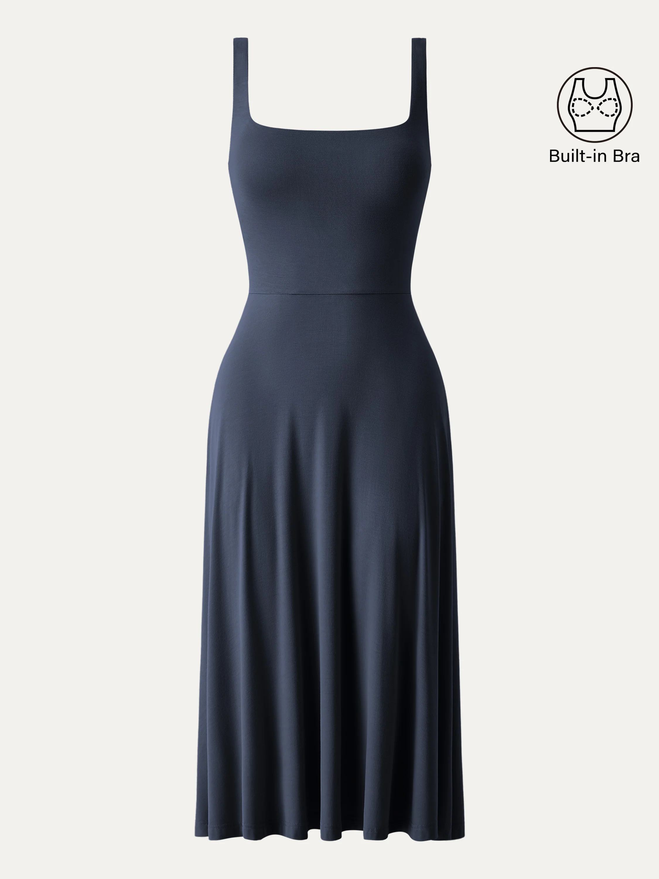 Square Neck Flowy New Airy Bra Midi Dress - Image 4