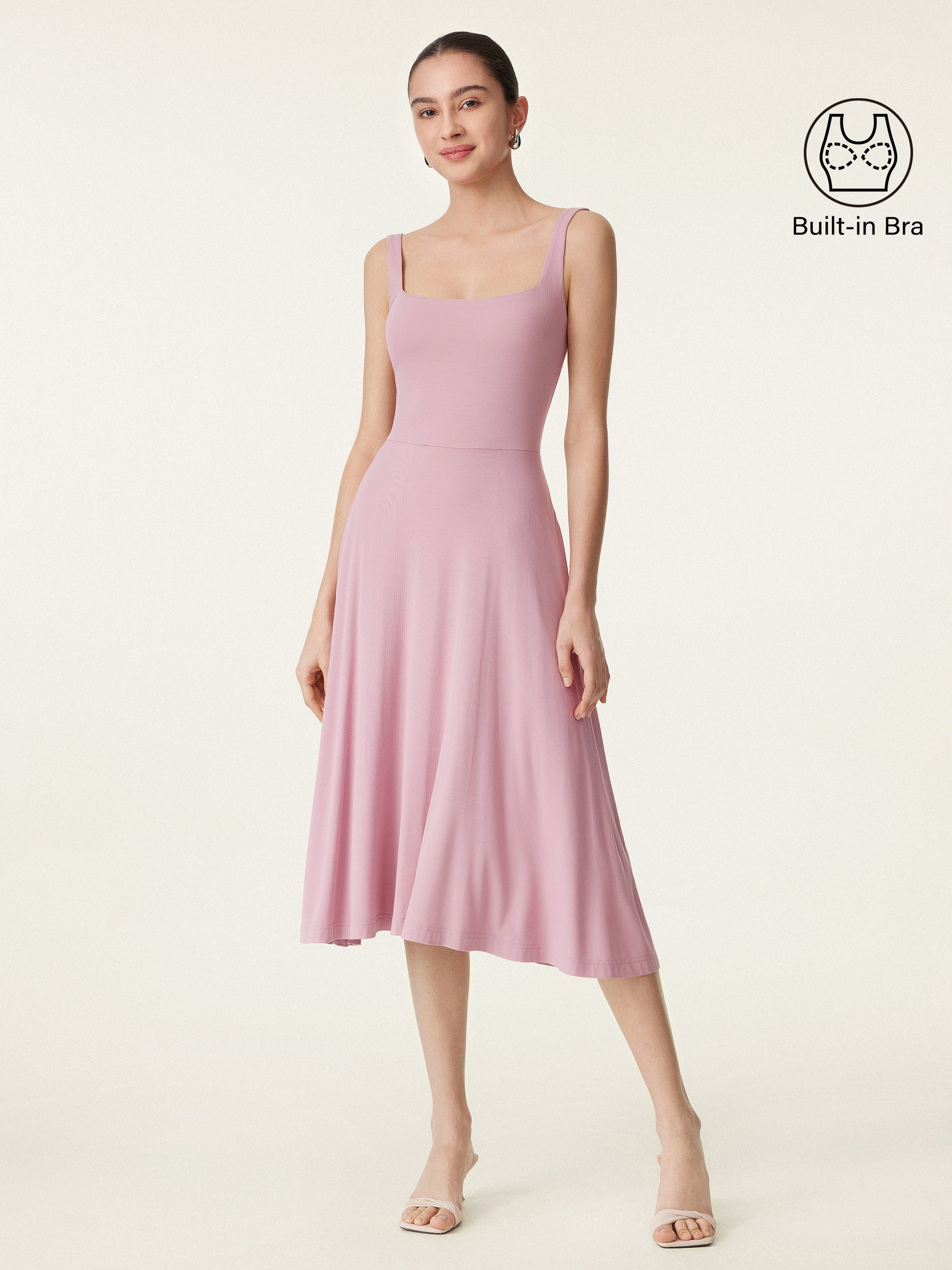 Square Neck Flowy New Airy Bra Midi Dress - Image 5