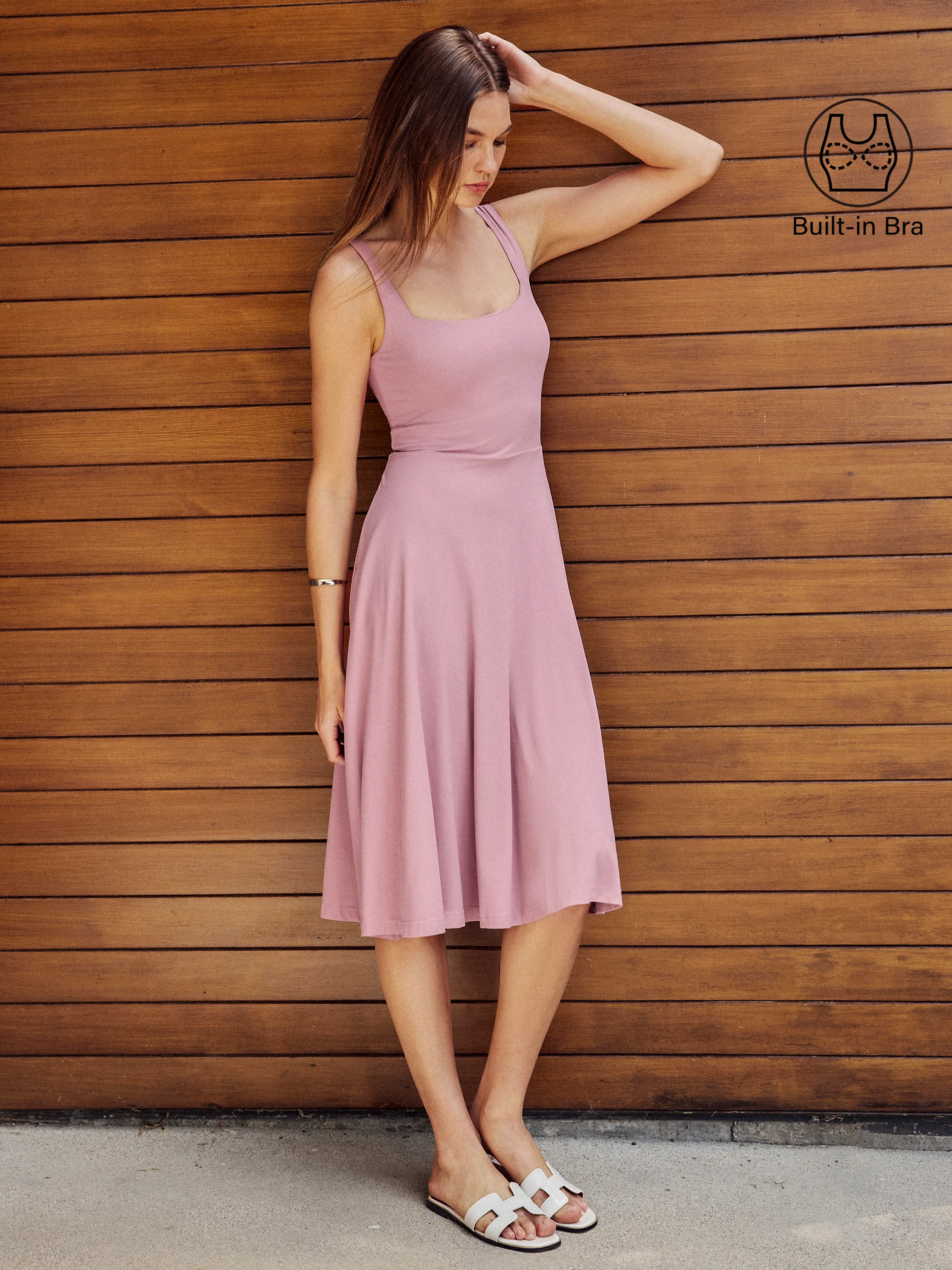Square Neck Flowy New Airy Bra Midi Dress - Image 6