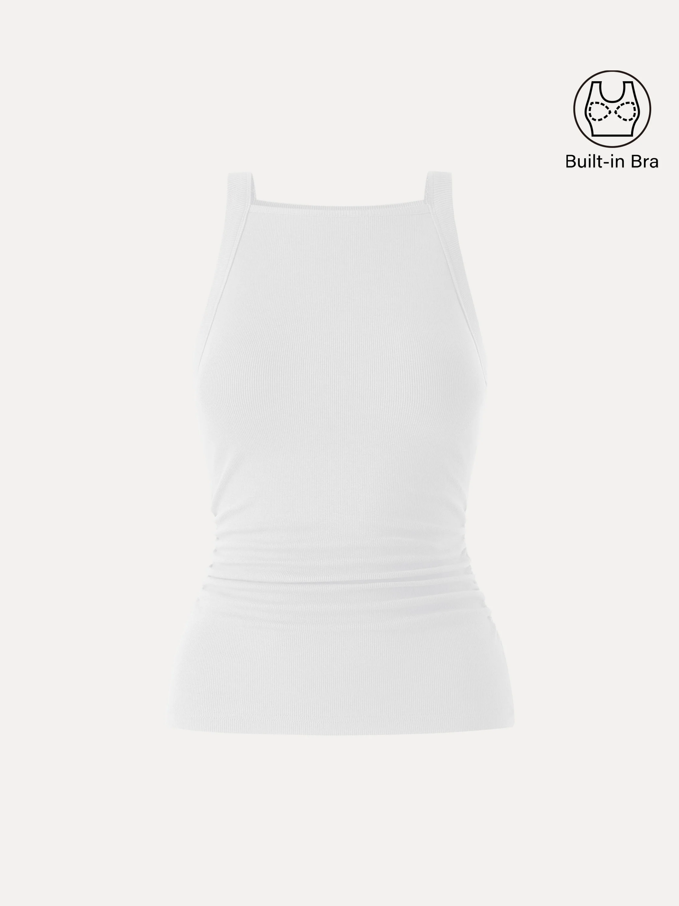 Square Neck Ruched Rib Bra Tank - Image 16