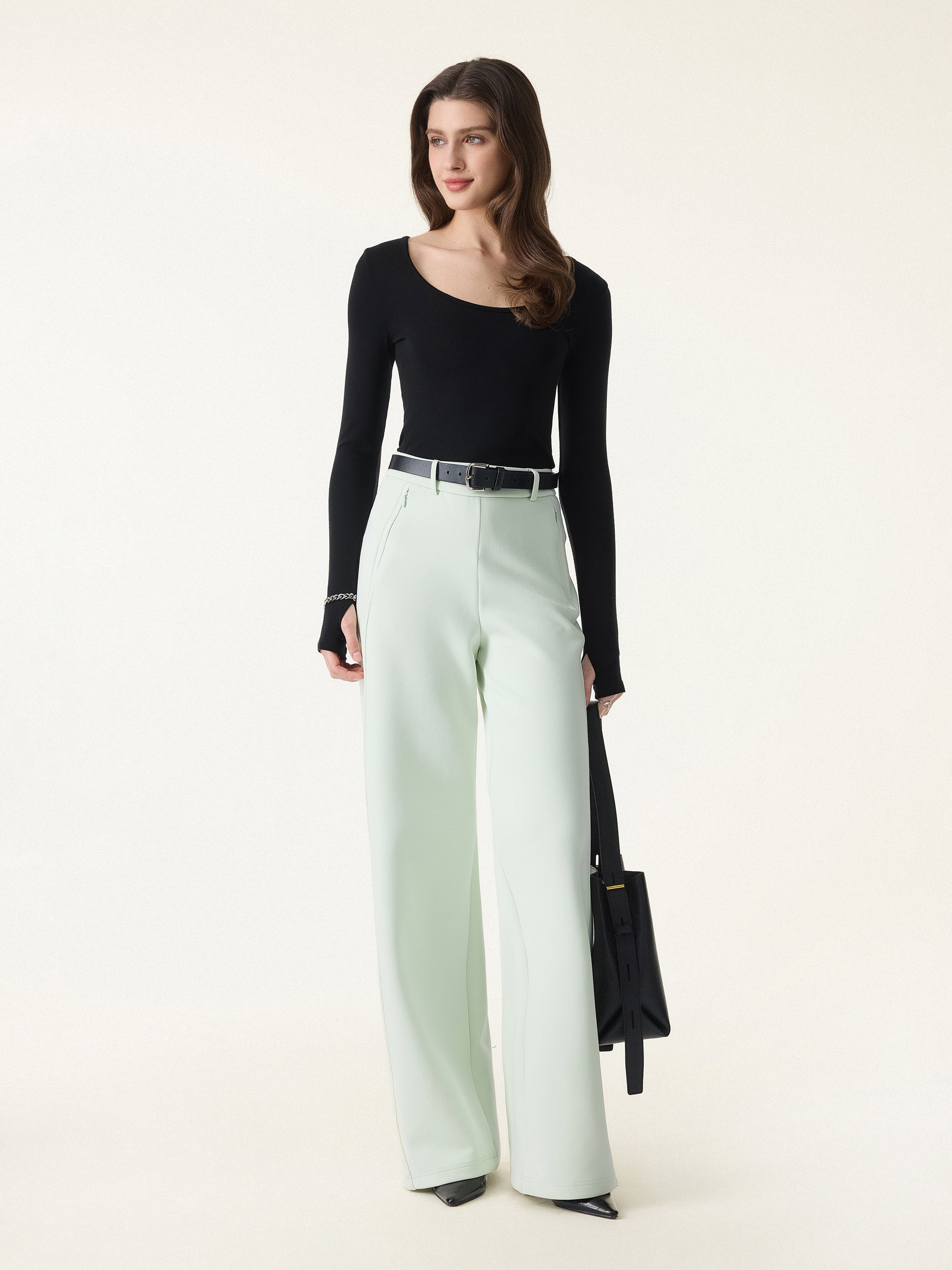Stretch Cotton Blend Slimming High Rise Wide Leg Pant - Image 6