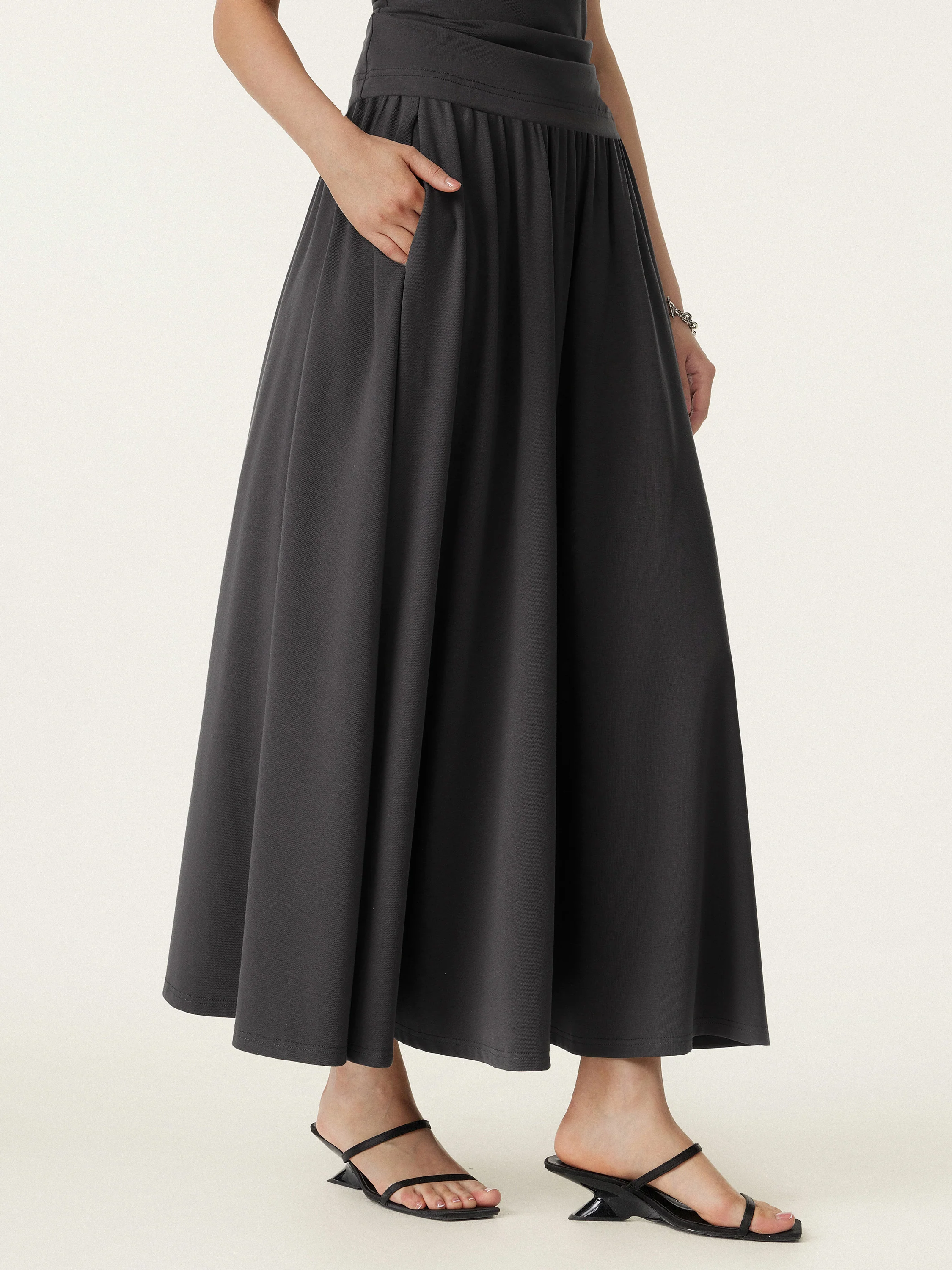 Stretch Cotton Maxi Umbrella Skirt with Pockets - Image 14