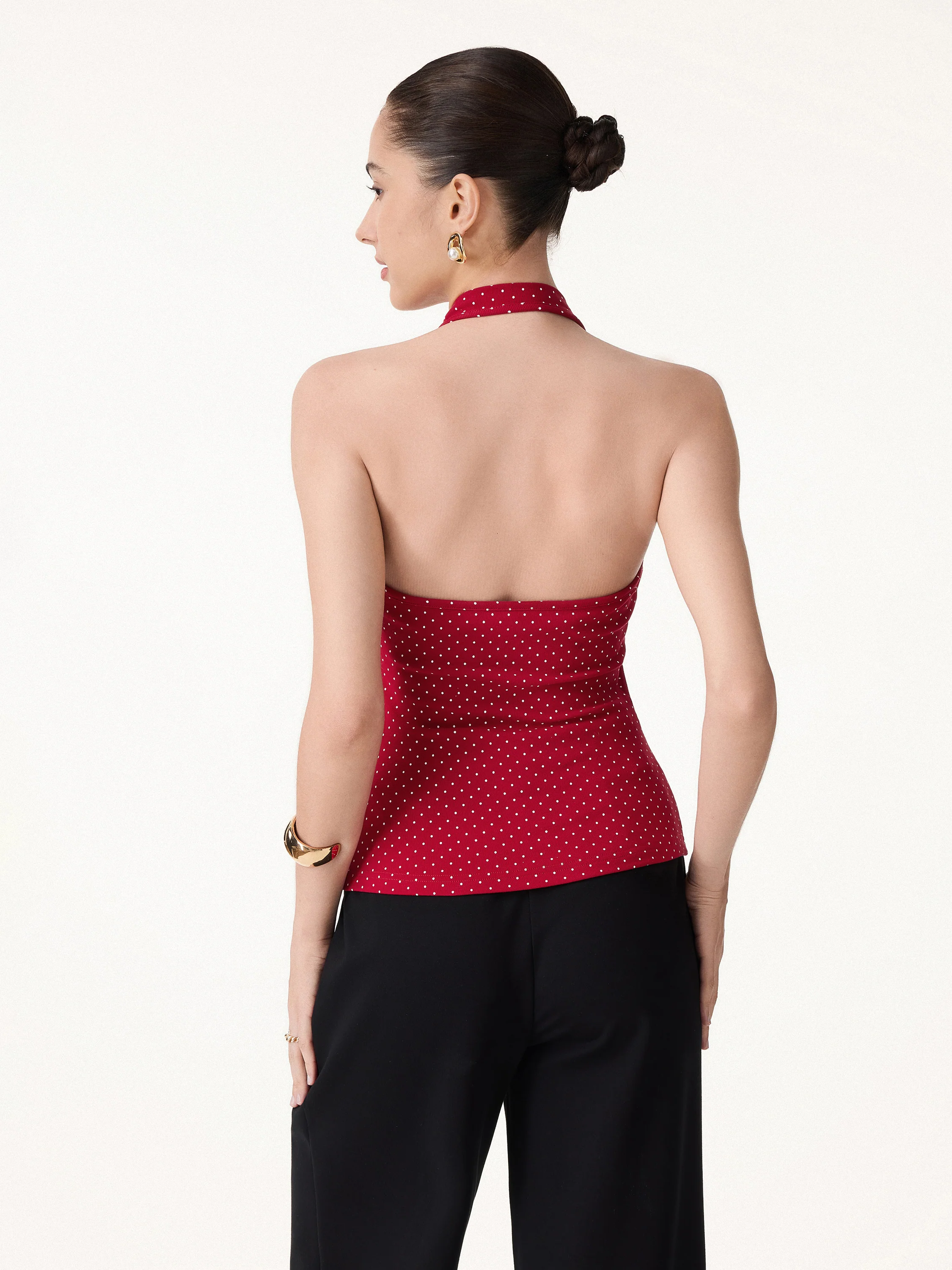 Stretch Cotton Polka Dot Halter Neck Open Back Bra Top - Image 11